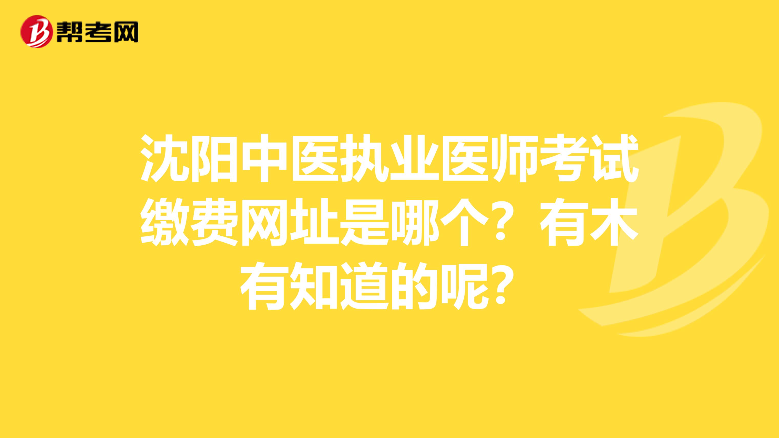 沈阳中医执业医师考试缴费网址是哪个？有木有知道的呢？