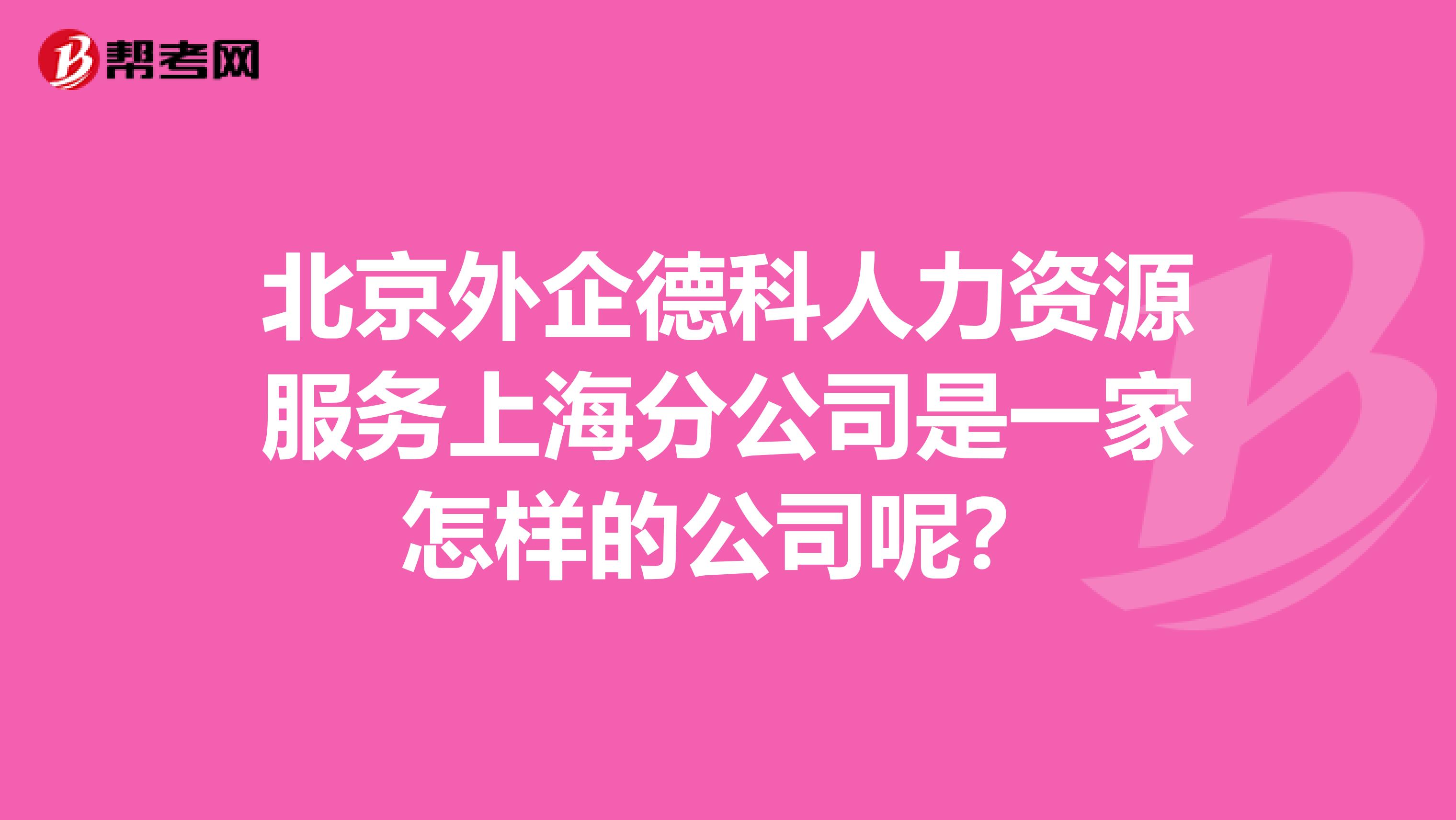 北京外企德科人力资源服务上海分公司是一家怎样的公司呢?