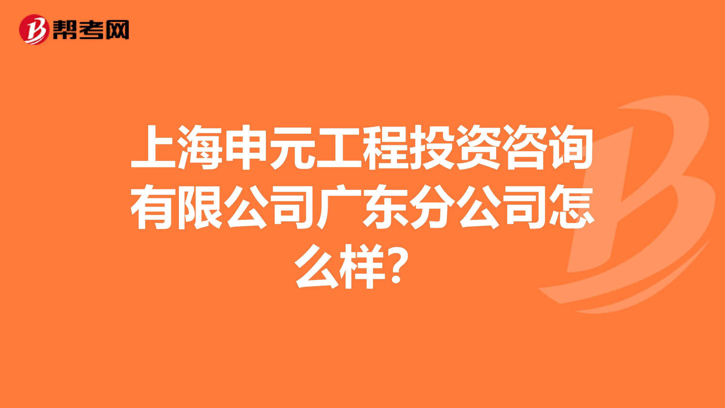 上海申元工程投资咨询有限公司广东分公司怎么样？