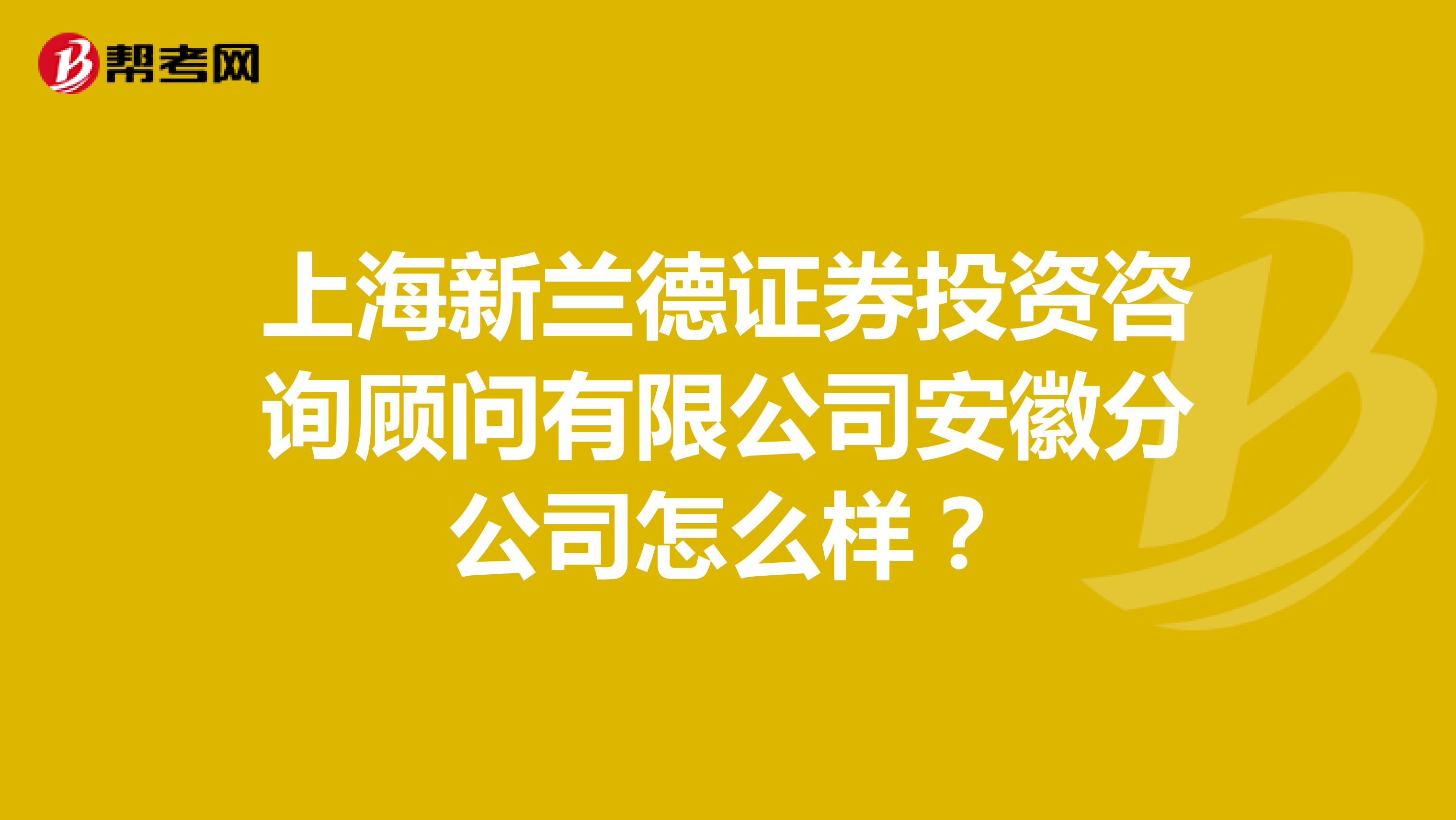 上海新兰德证券投资咨询顾问有限公司安徽分公司怎么样?