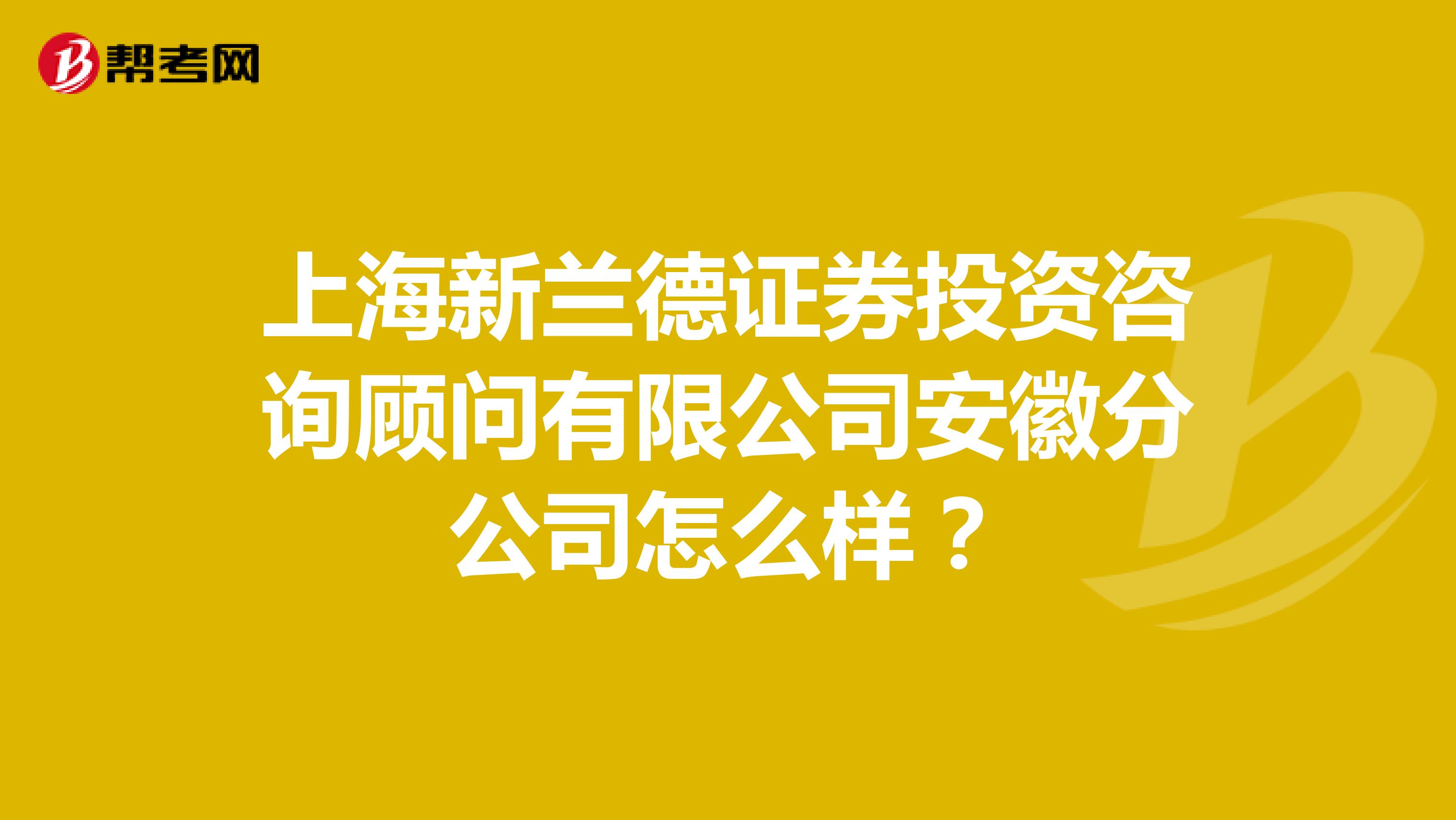 上海新兰德证券投资咨询顾问有限公司安徽分公司怎么样？