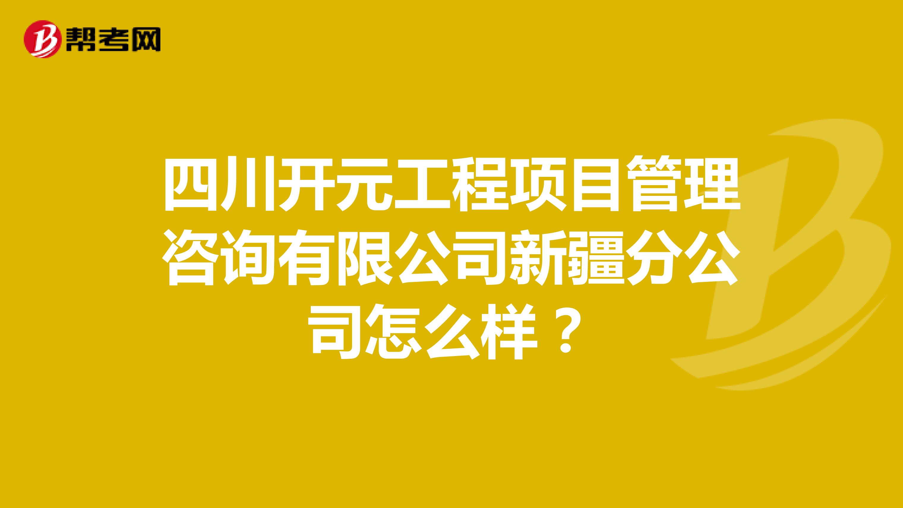 四川开元工程项目管理咨询有限公司新疆分公司怎么样？