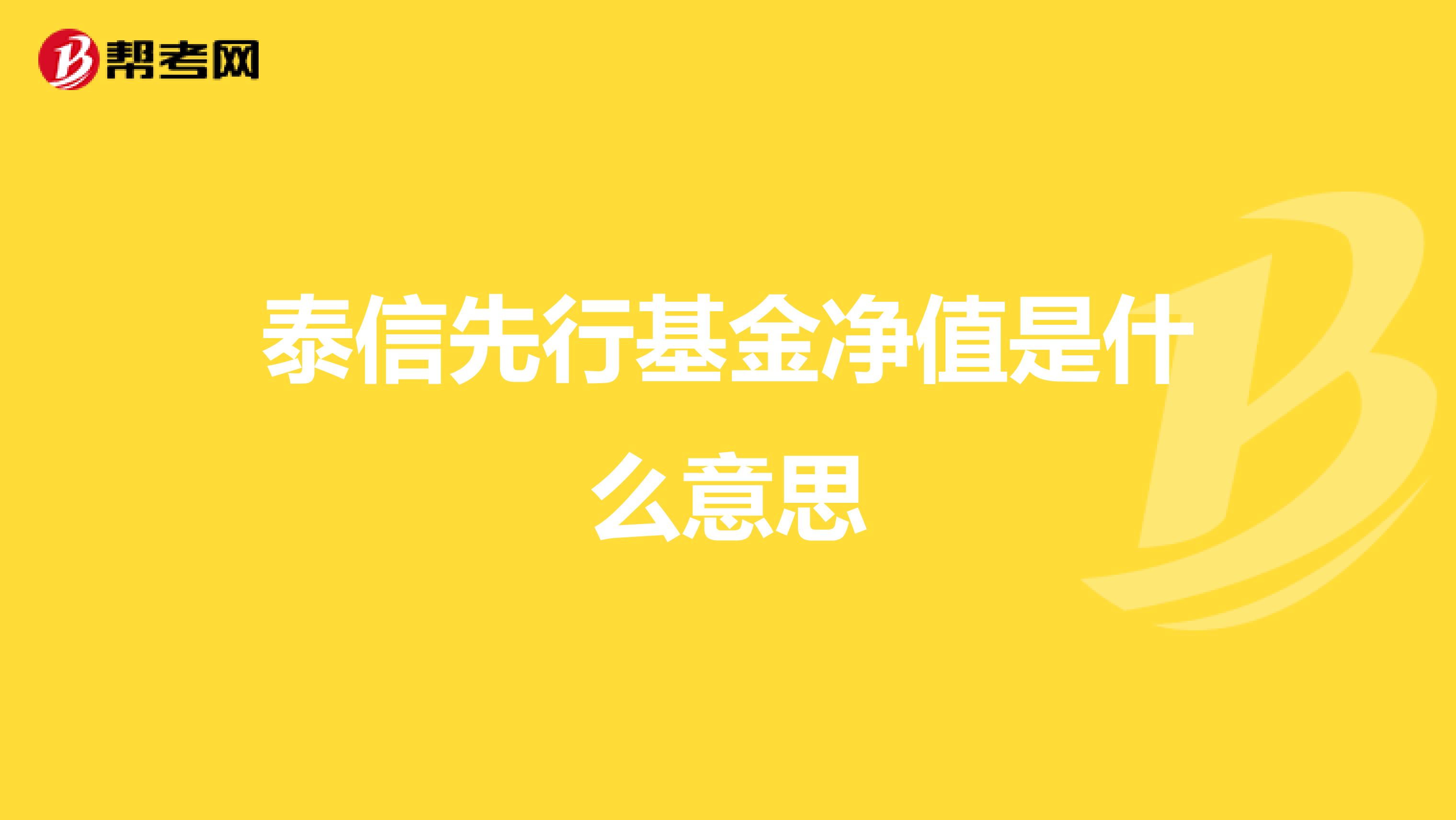 泰信先行基金净值是什么意思