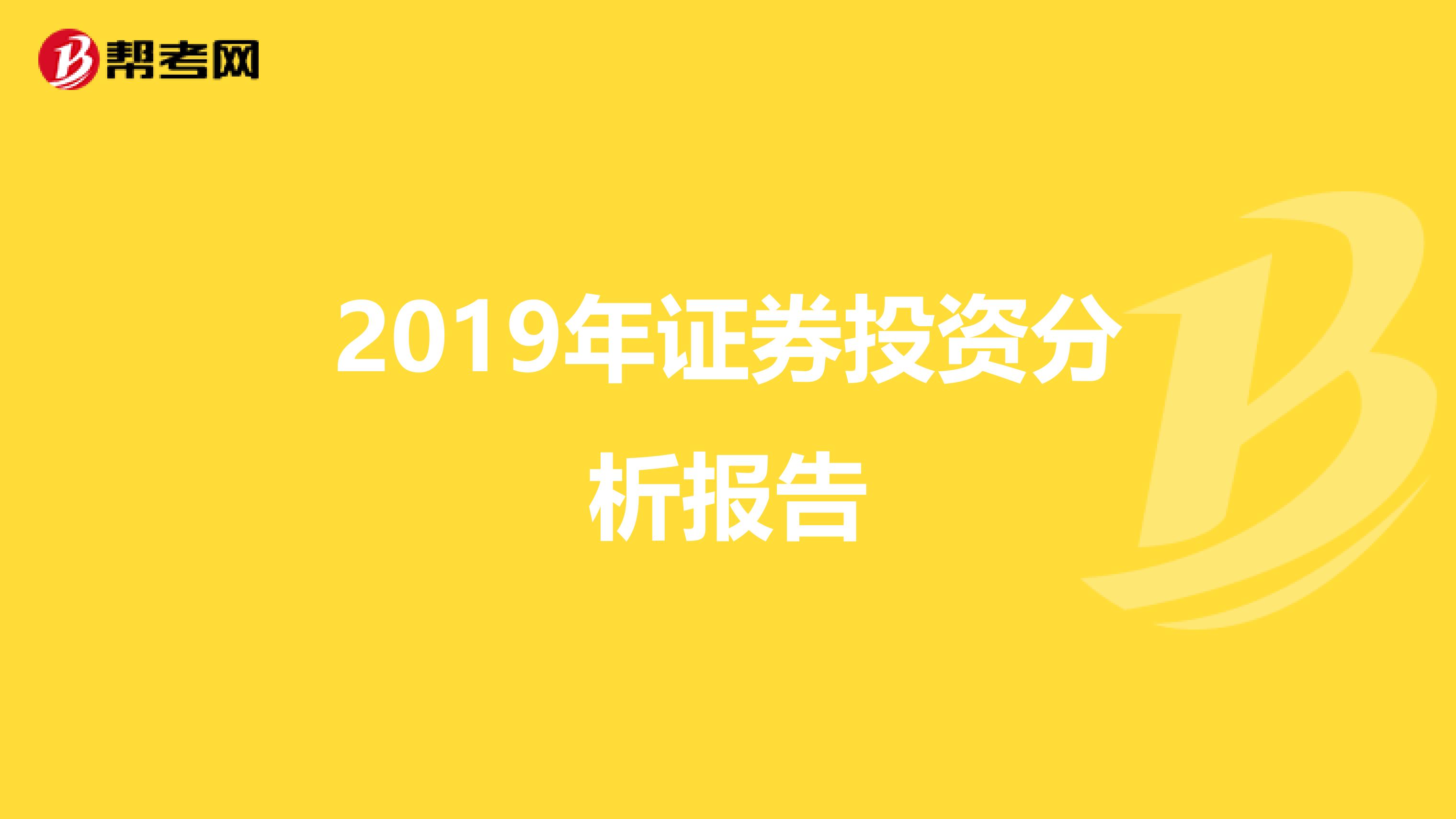 2019年证券投资分析报告