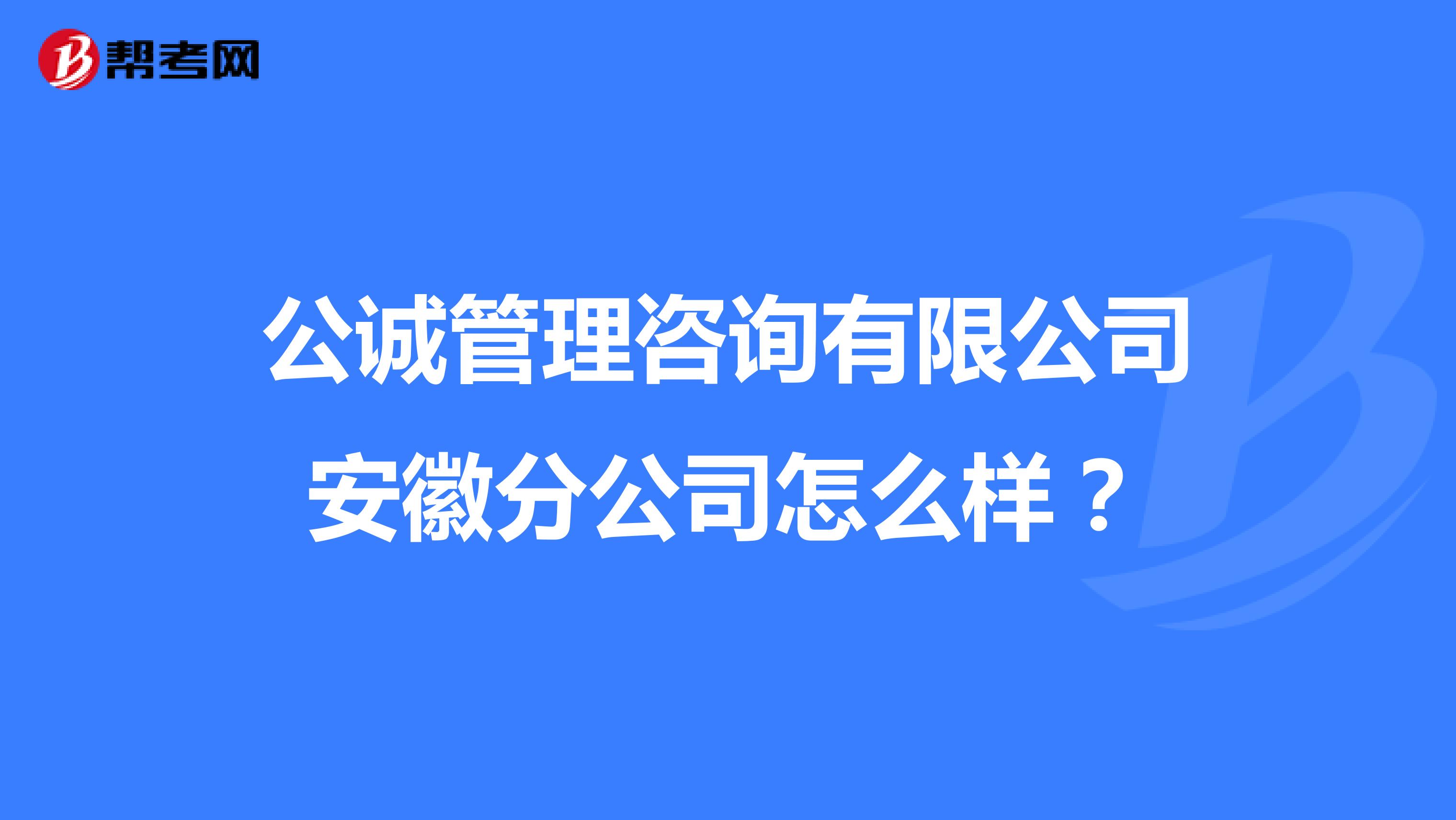 公诚管理咨询有限公司安徽分公司怎么样？