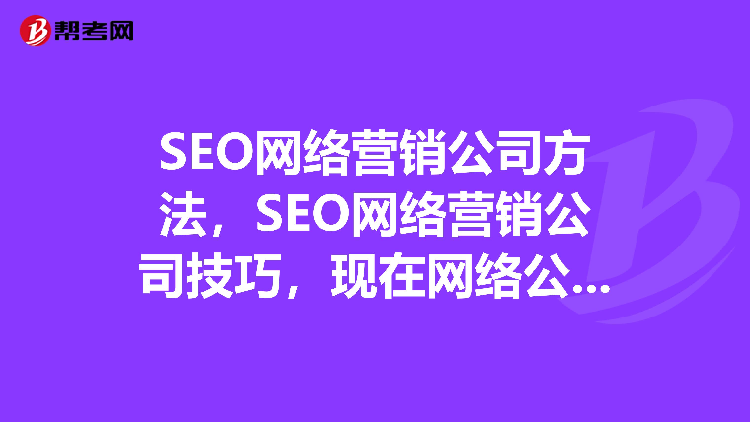 SEO网络营销公司方法，SEO网络营销公司技巧，现在网络公司很多，哪家公司是专业做优化关键词的