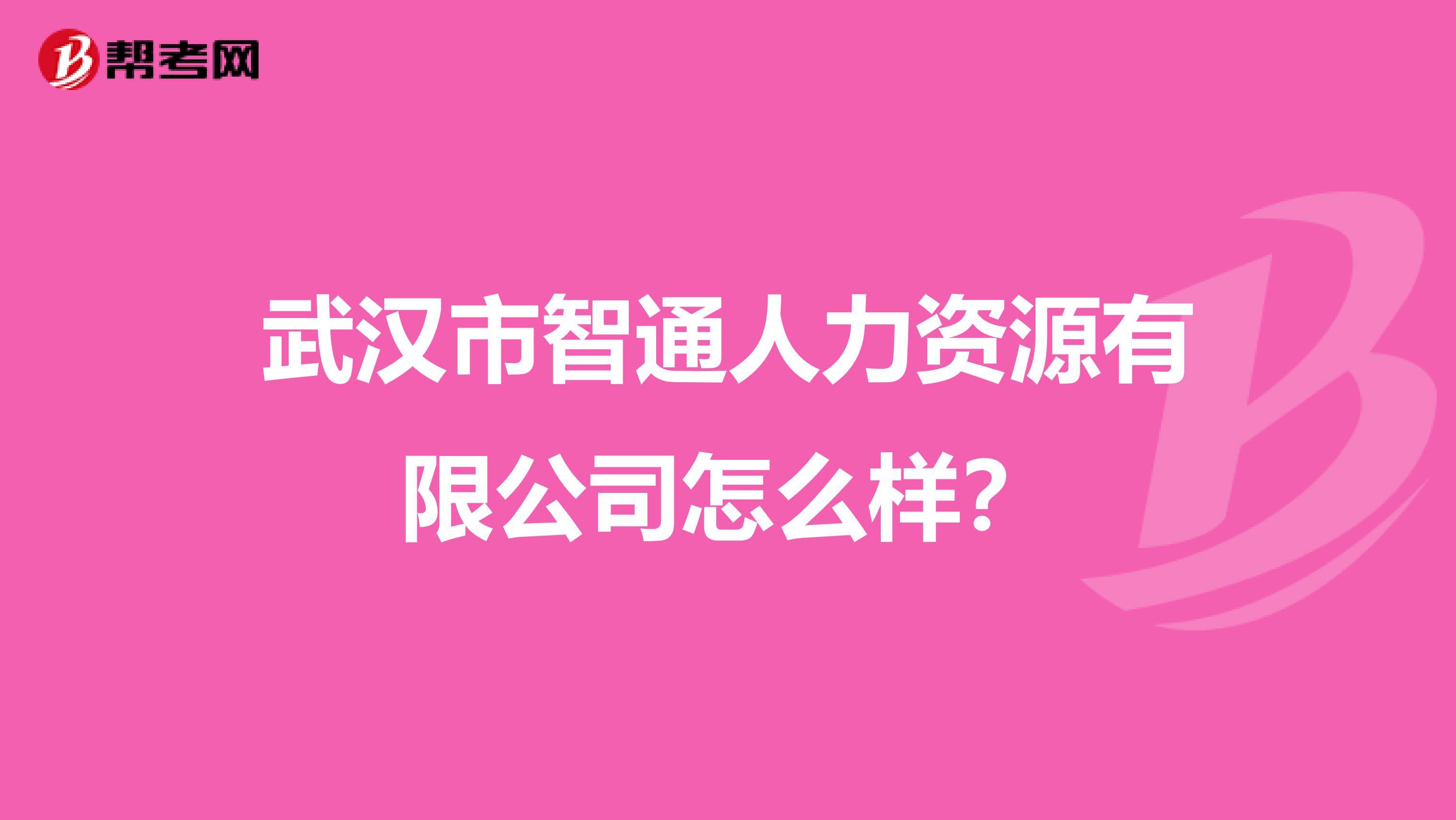 武汉市智通人力资源有限公司怎么样？