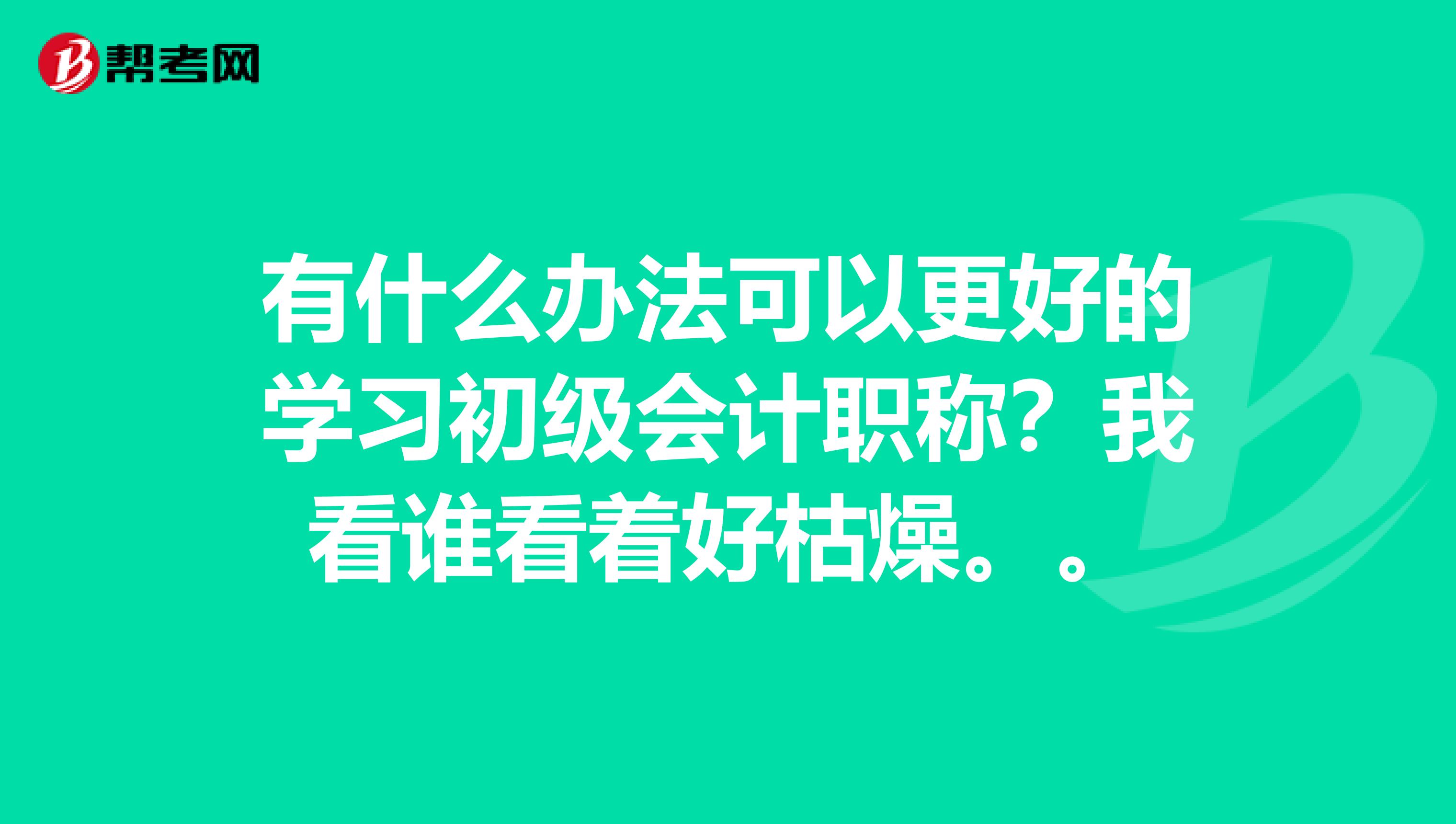 有什么办法可以更好的学习初级会计职称？我看谁看着好枯燥。。