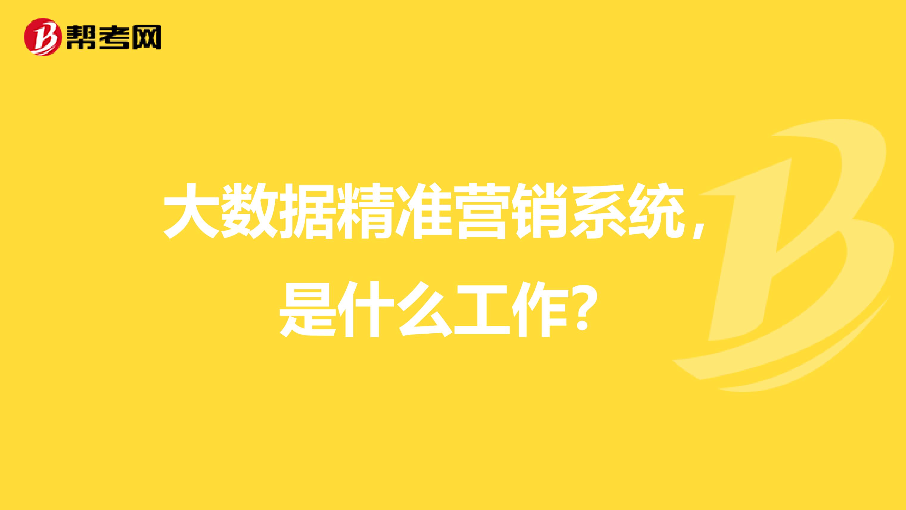 大数据精准营销系统，是什么工作？