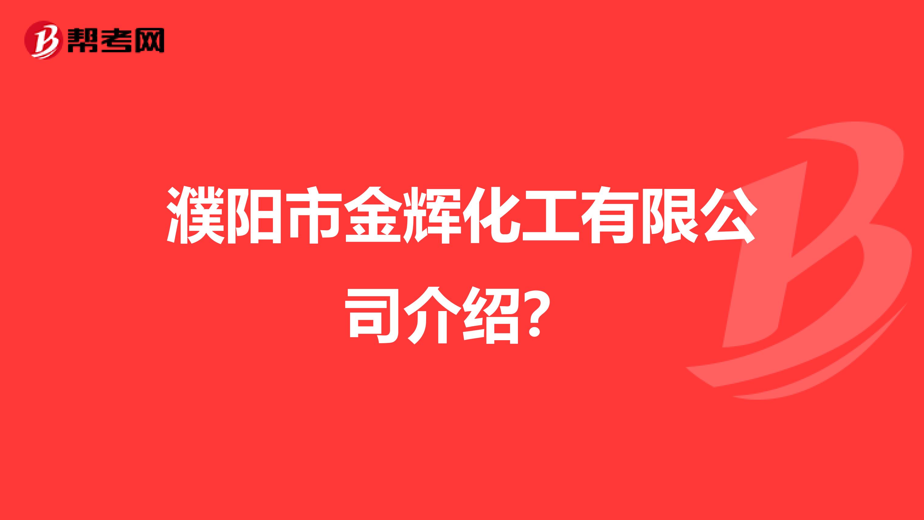 濮阳市金辉化工有限公司介绍？