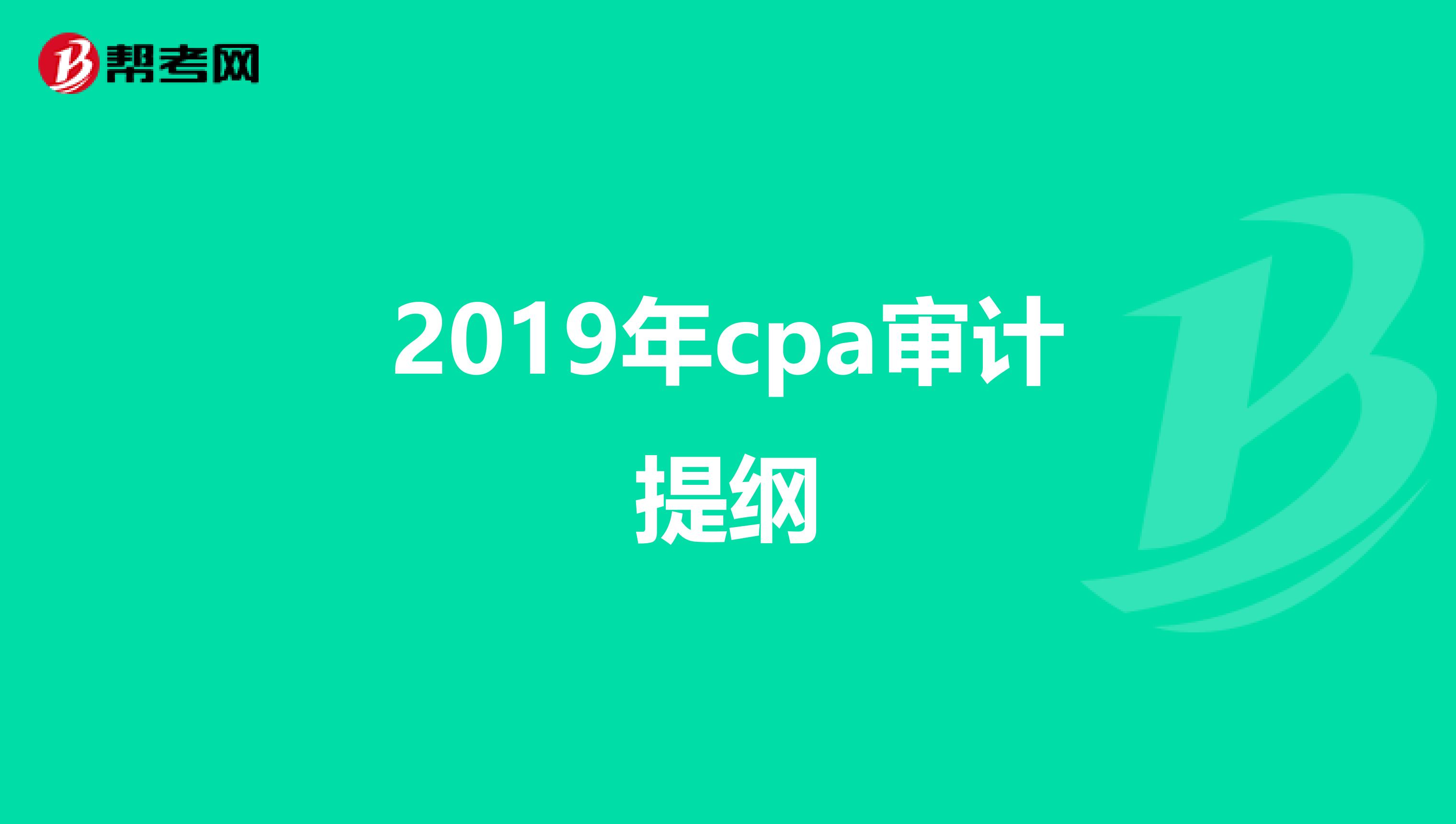 2019年cpa审计提纲
