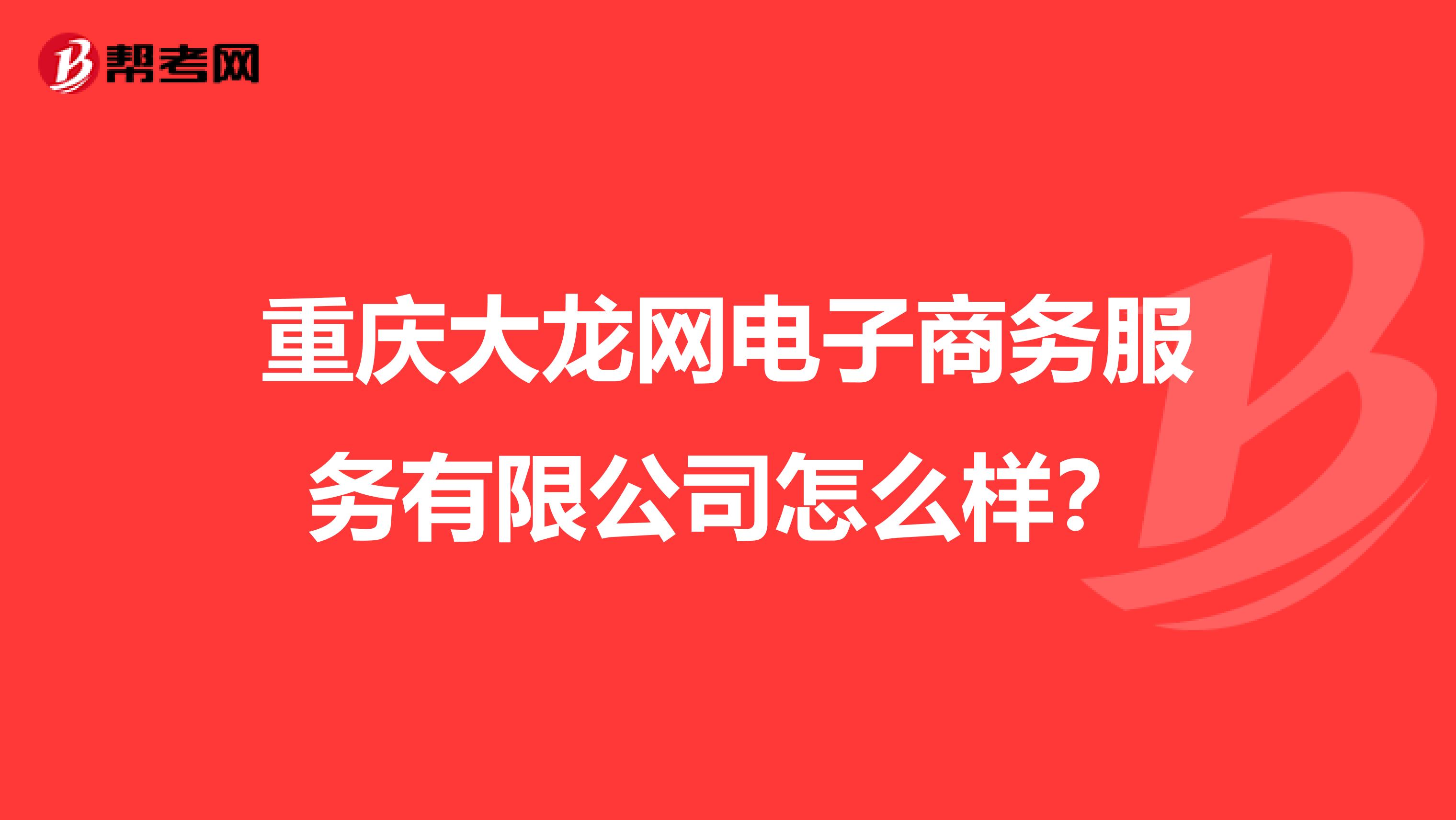 重庆大龙网电子商务服务有限公司怎么样?