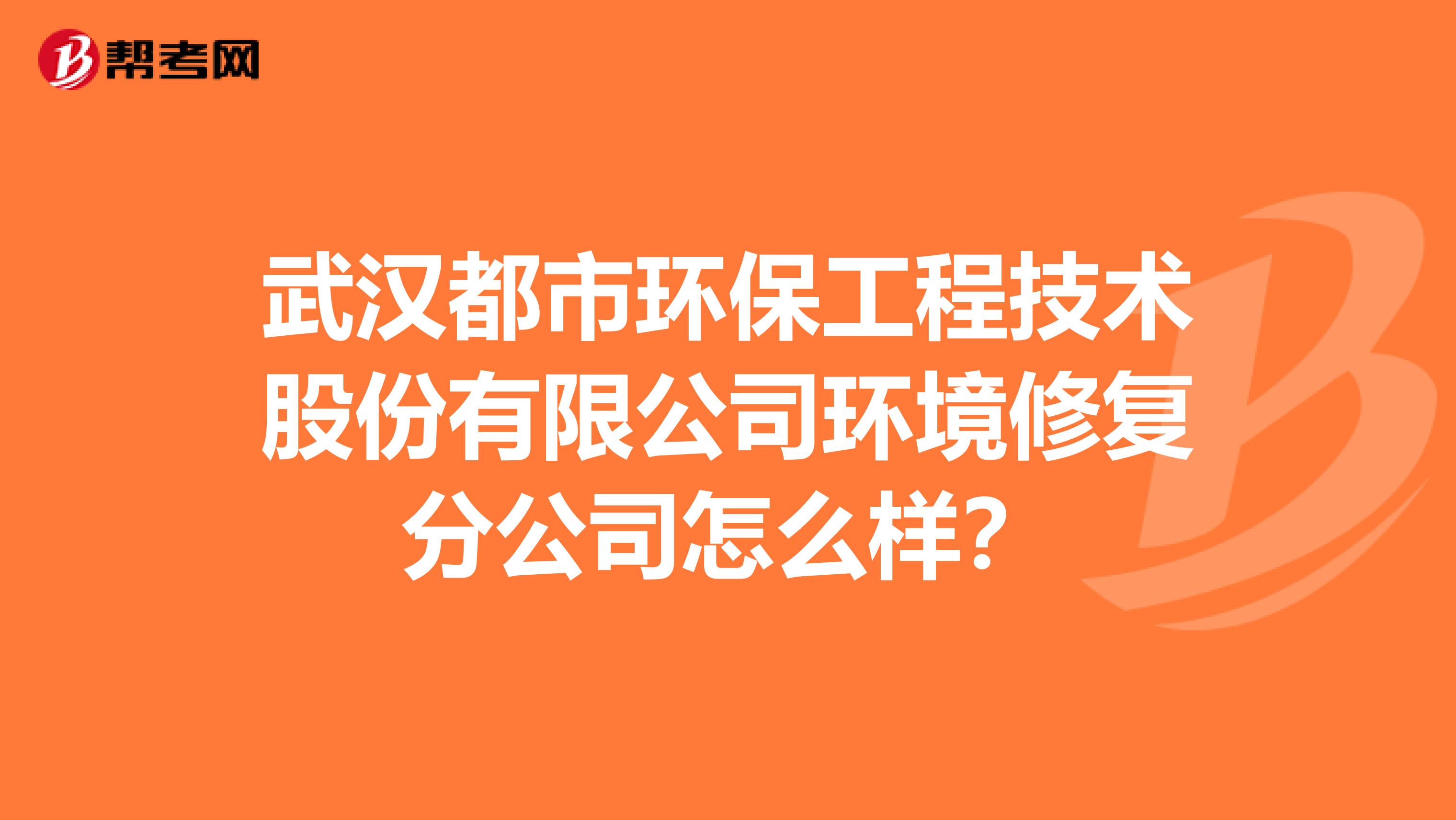 武汉都市环保工程技术股份有限公司环境修复分公司怎么样？
