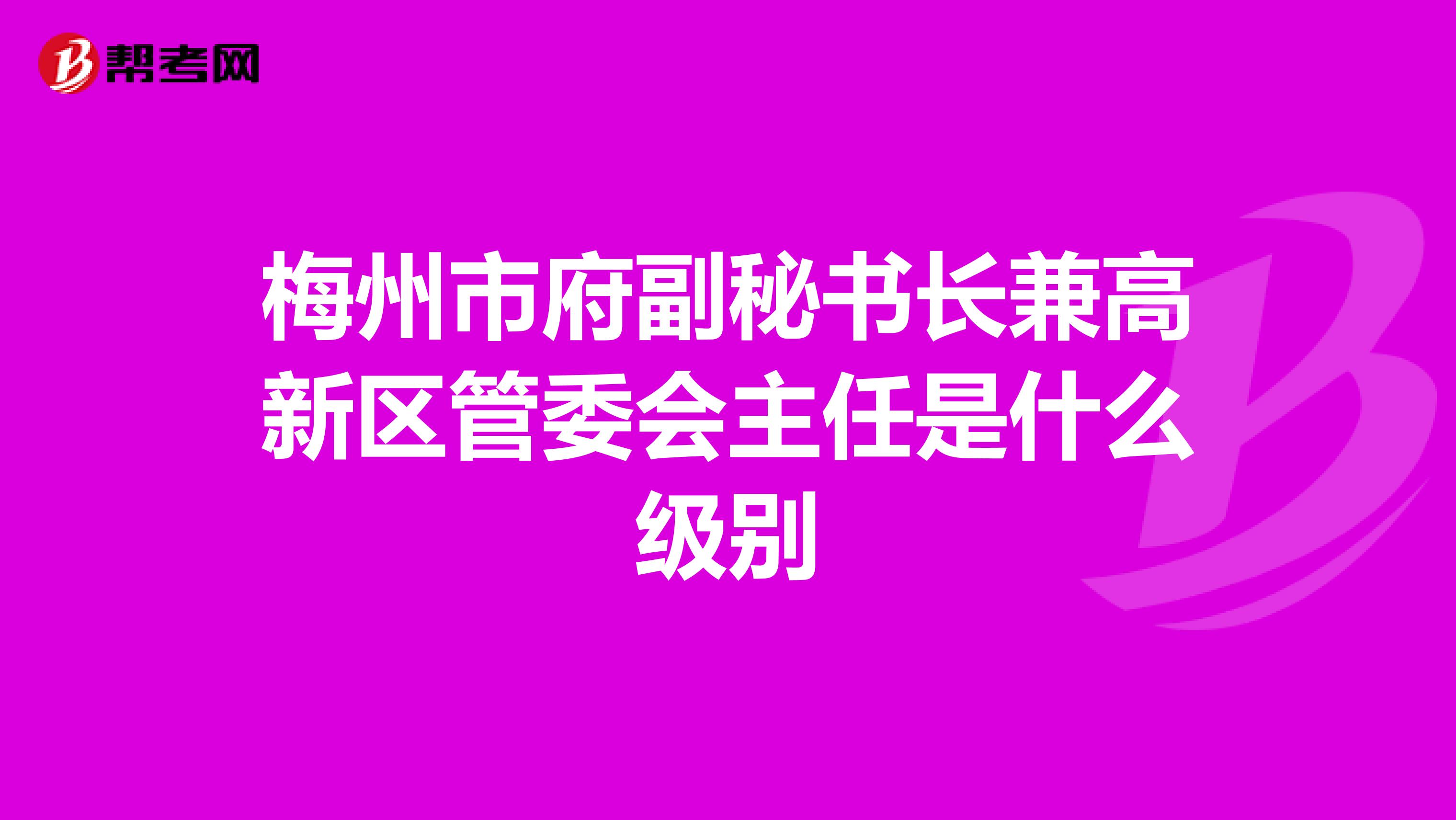 梅州市府副秘书长兼高新区管委会主任是什么级别