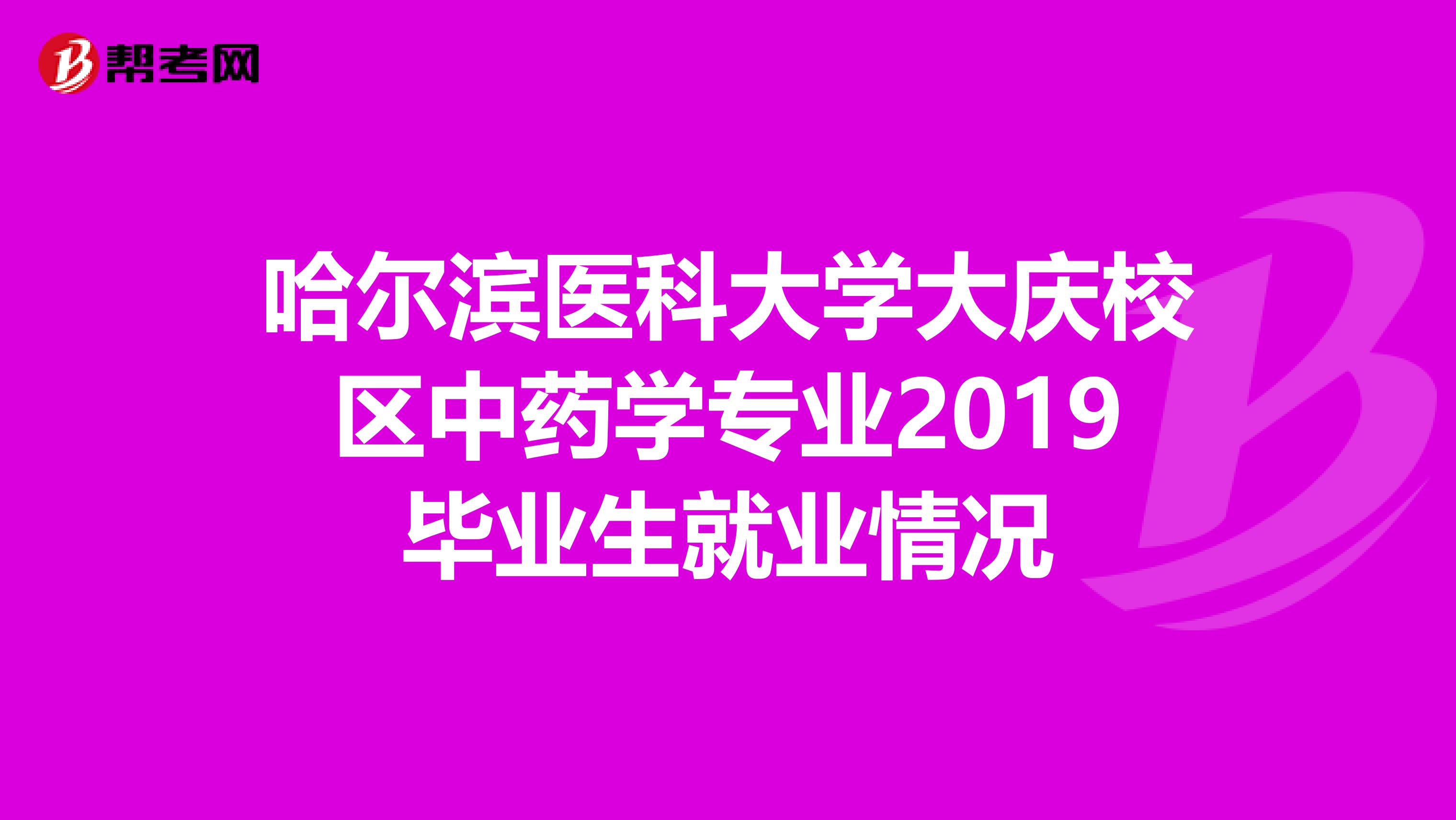 哈尔滨医科大学大庆校区中药学专业2019毕业生就业情况