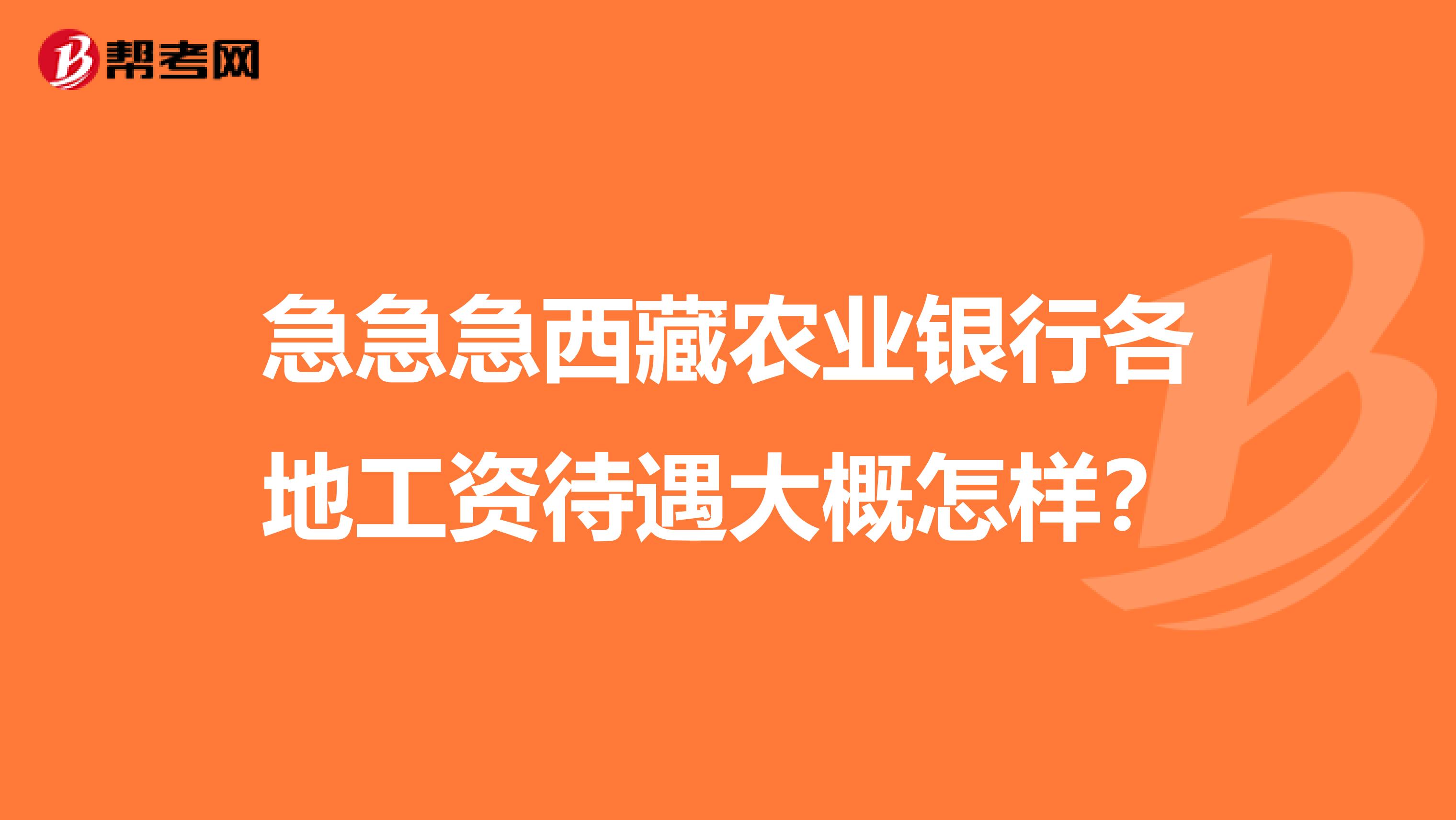 急急急西藏农业银行各地工资待遇大概怎样？