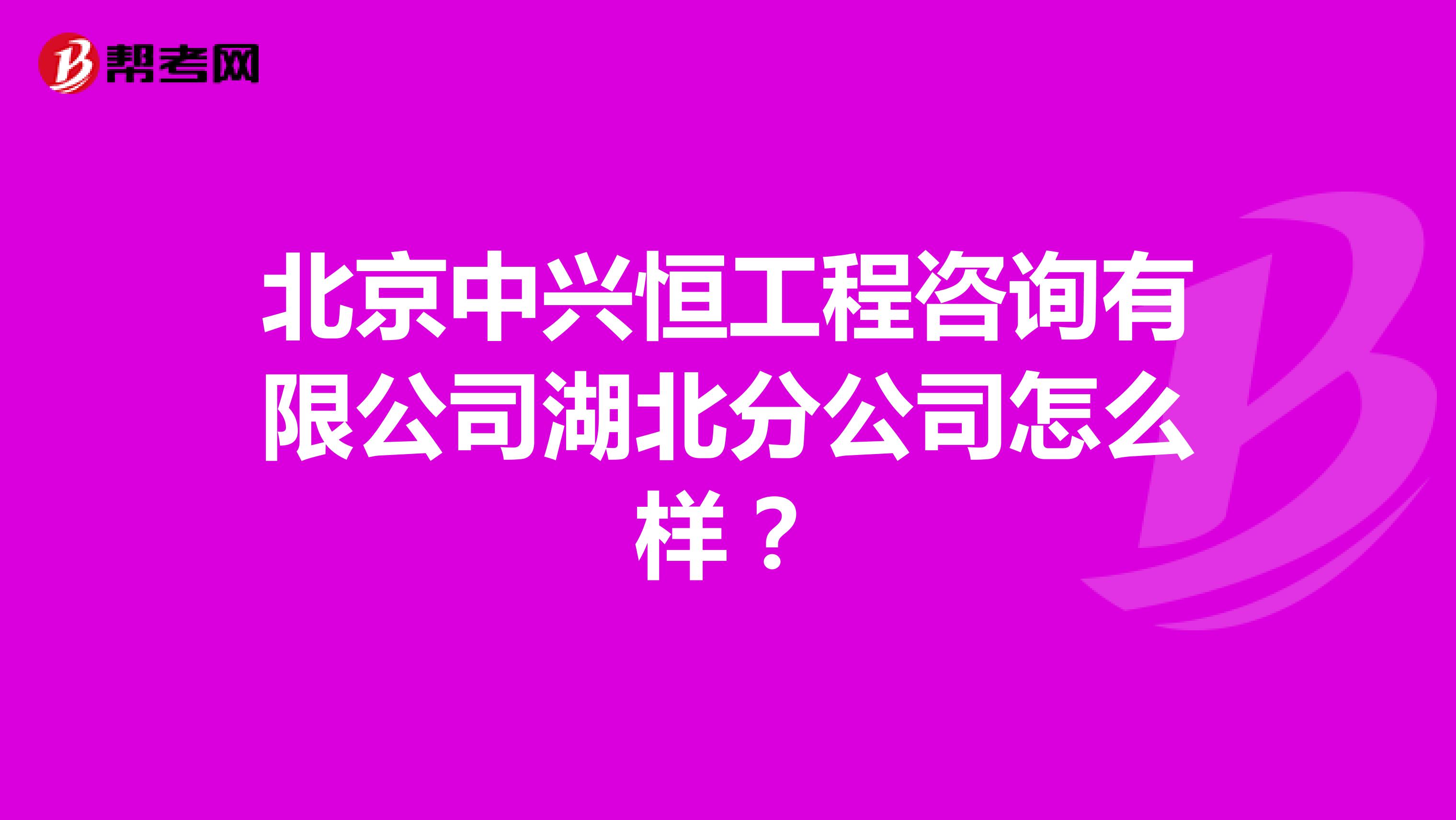 北京中兴恒工程咨询有限公司湖北分公司怎么样？