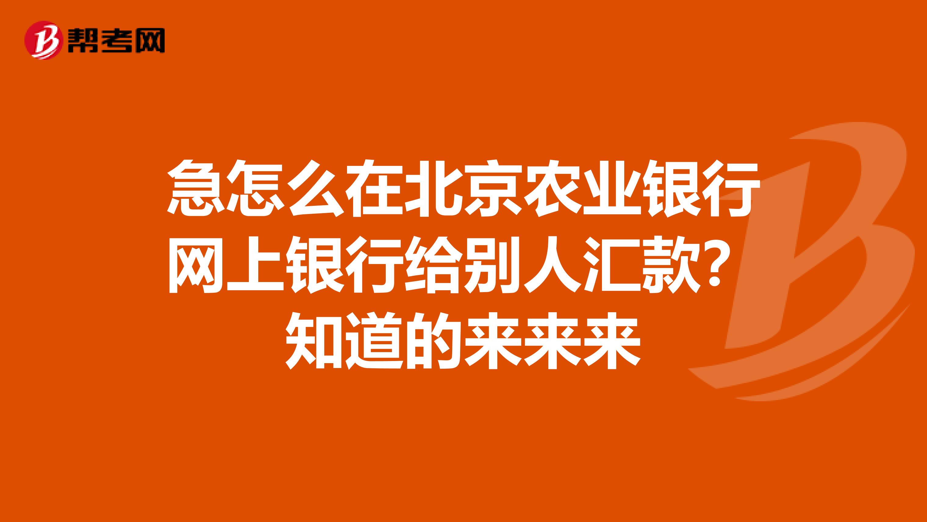 急怎么在北京农业银行网上银行给别人汇款？知道的来来来