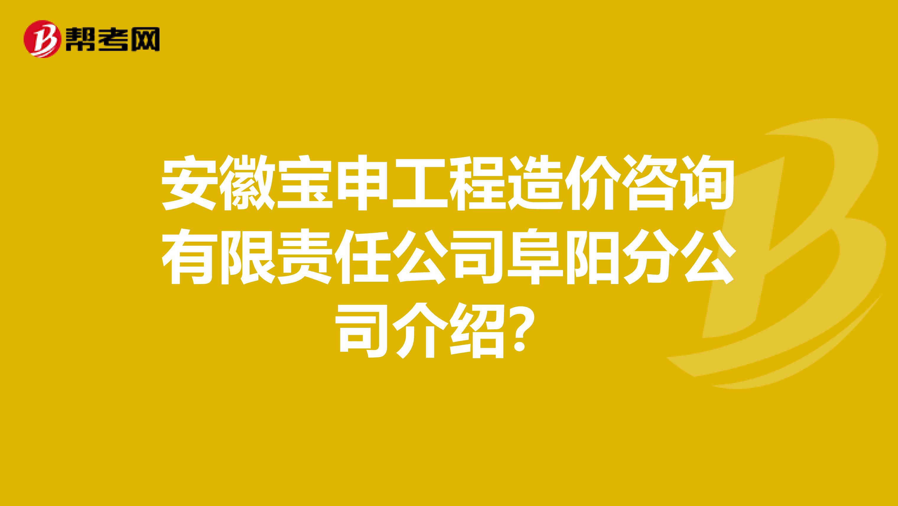 安徽宝申工程造价咨询有限责任公司阜阳分公司介绍?