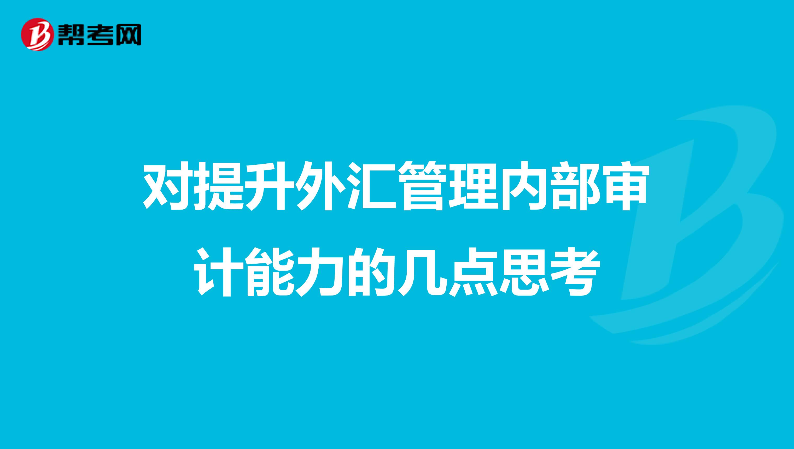 对提升外汇管理内部审计能力的几点思考