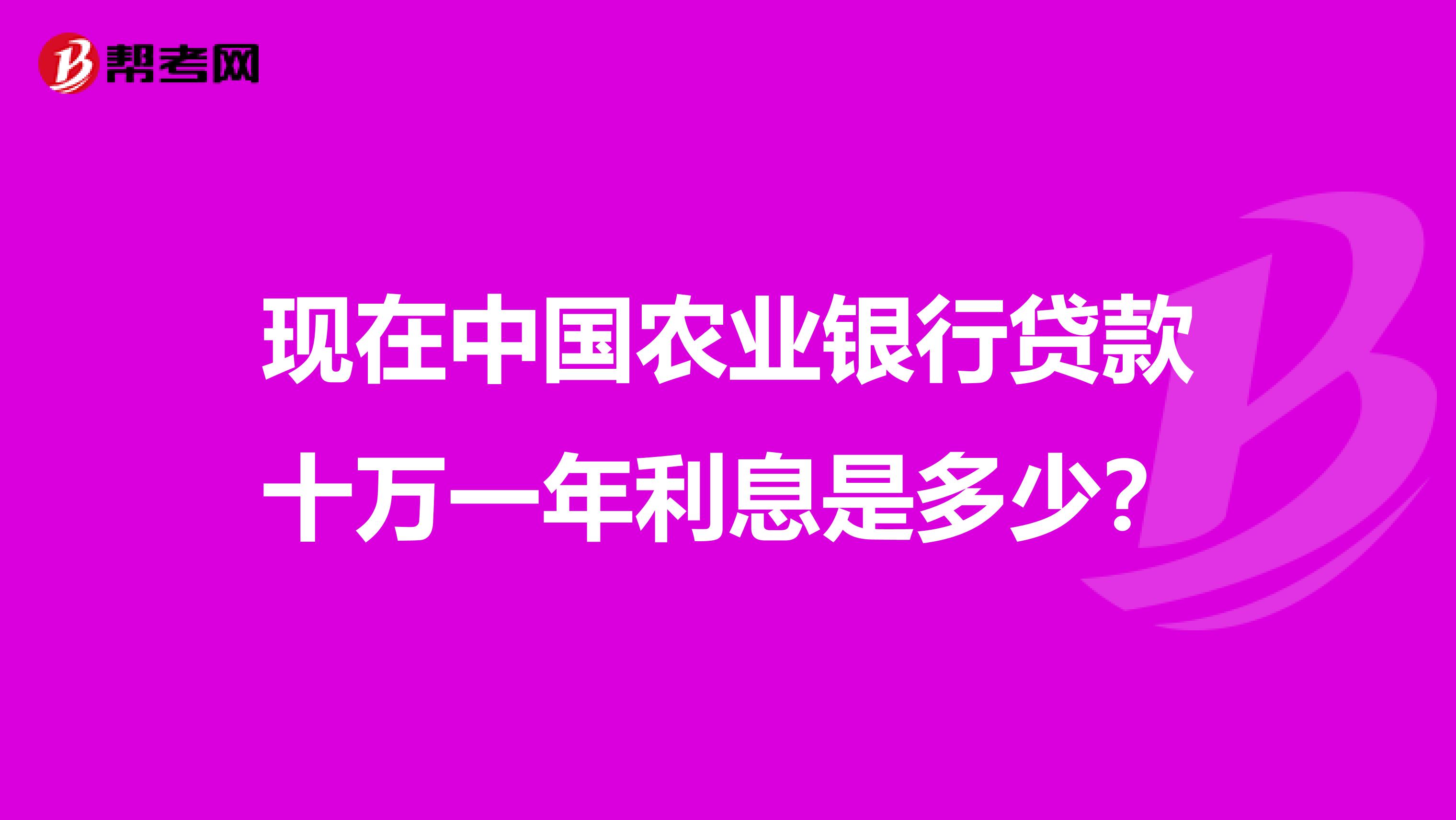 现在中国农业银行贷款十万一年利息是多少?