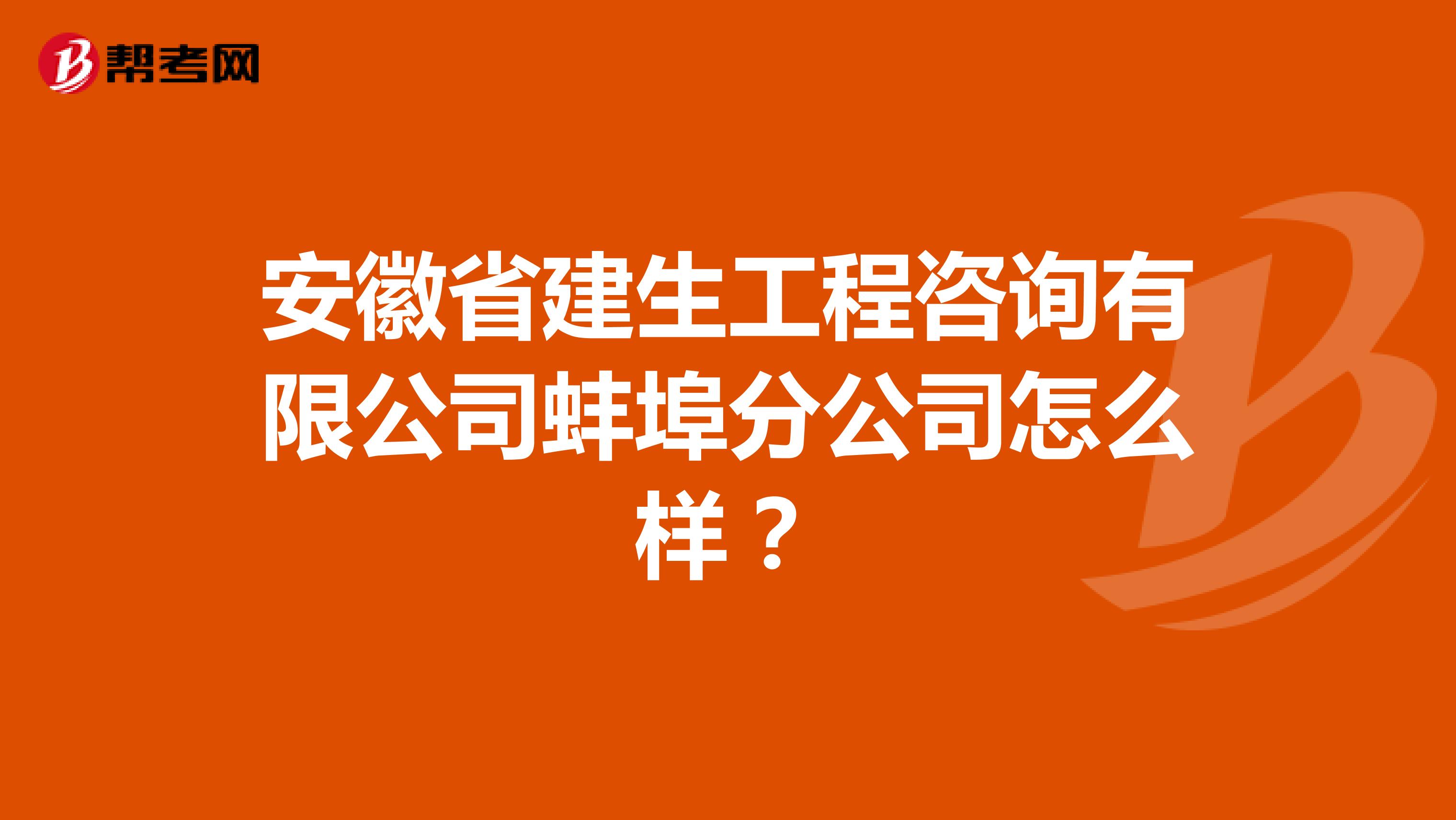 安徽省建生工程咨询有限公司蚌埠分公司怎么样?