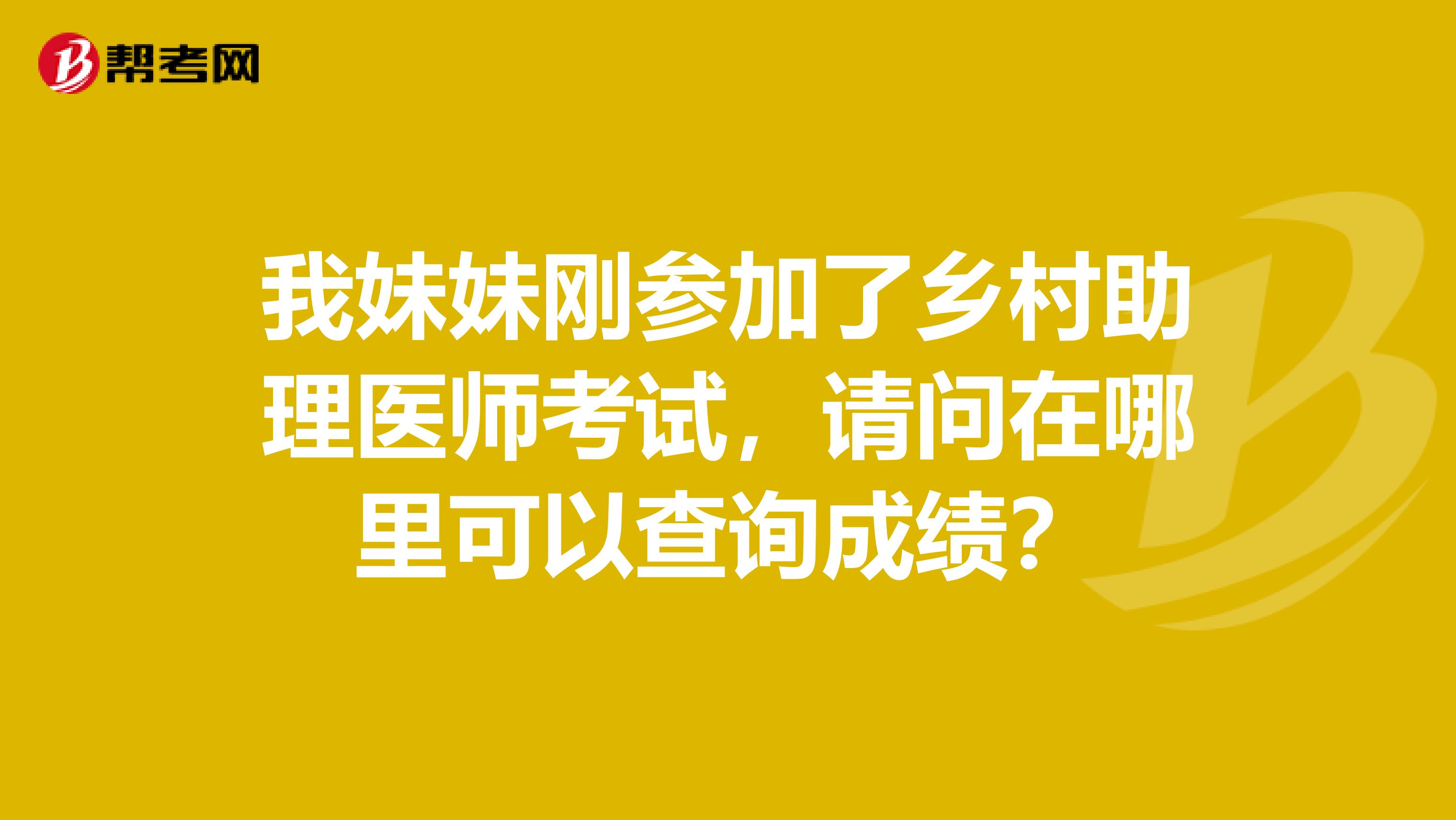 我妹妹刚参加了乡村助理医师考试，请问在哪里可以查询成绩？
