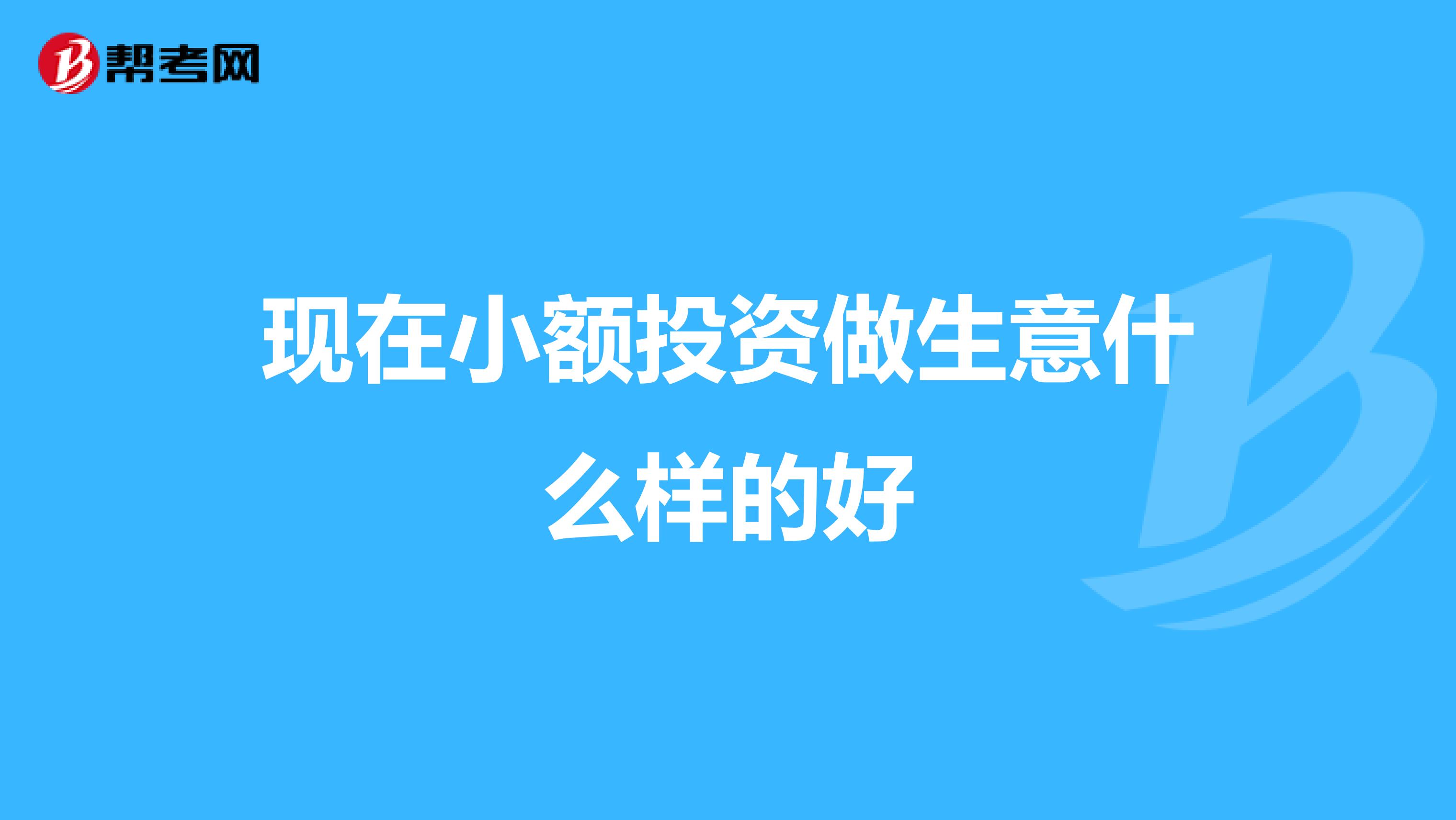 现在小额投资做生意什么样的好