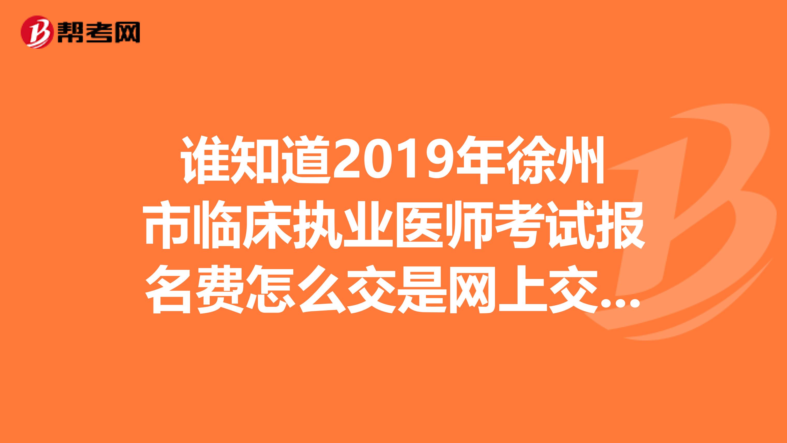 谁知道2019年徐州市临床执业医师考试报名费怎么交是网上交费吗？