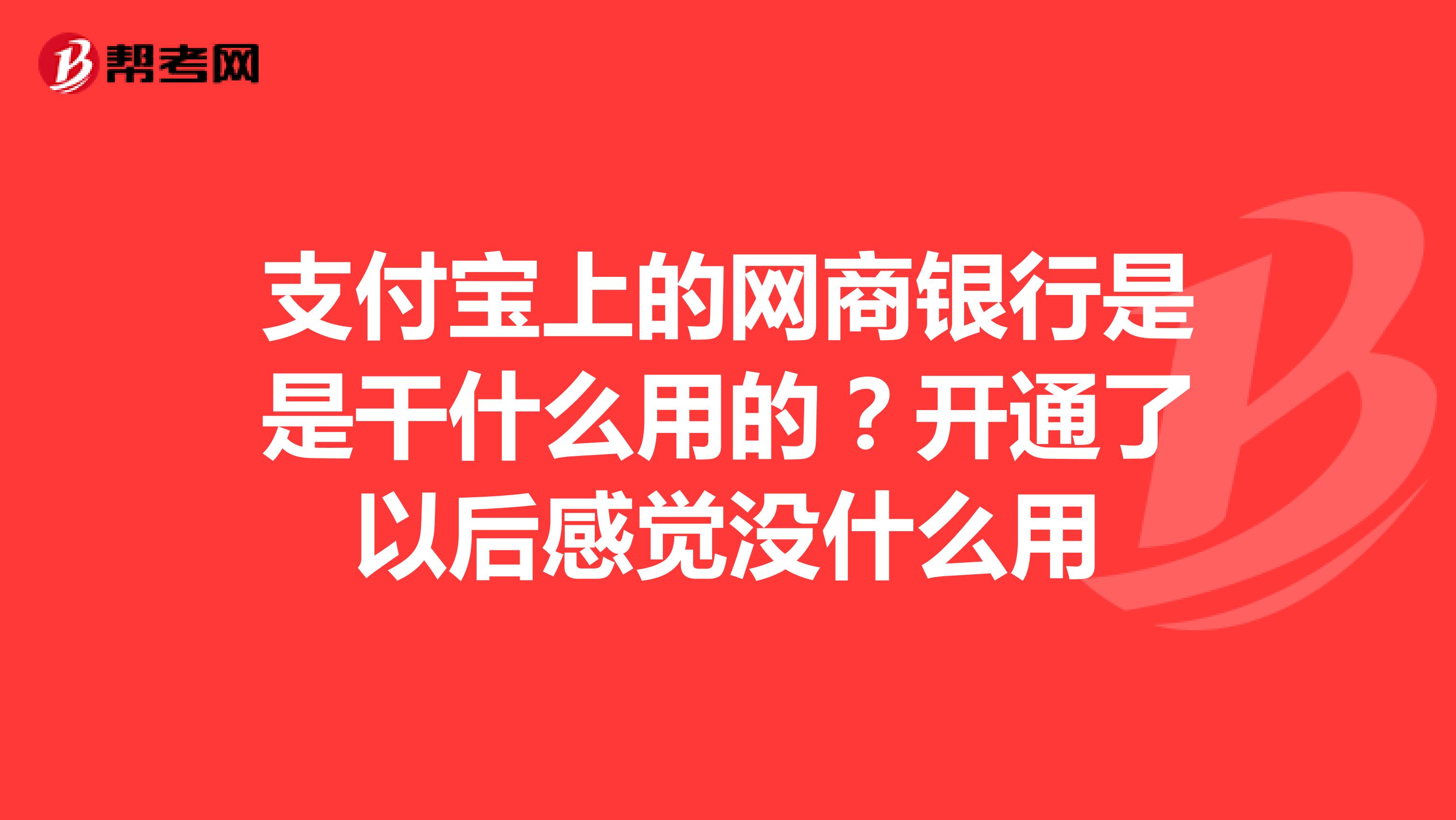 支付宝上的网商银行是是干什么用的？开通了以后感觉没什么用