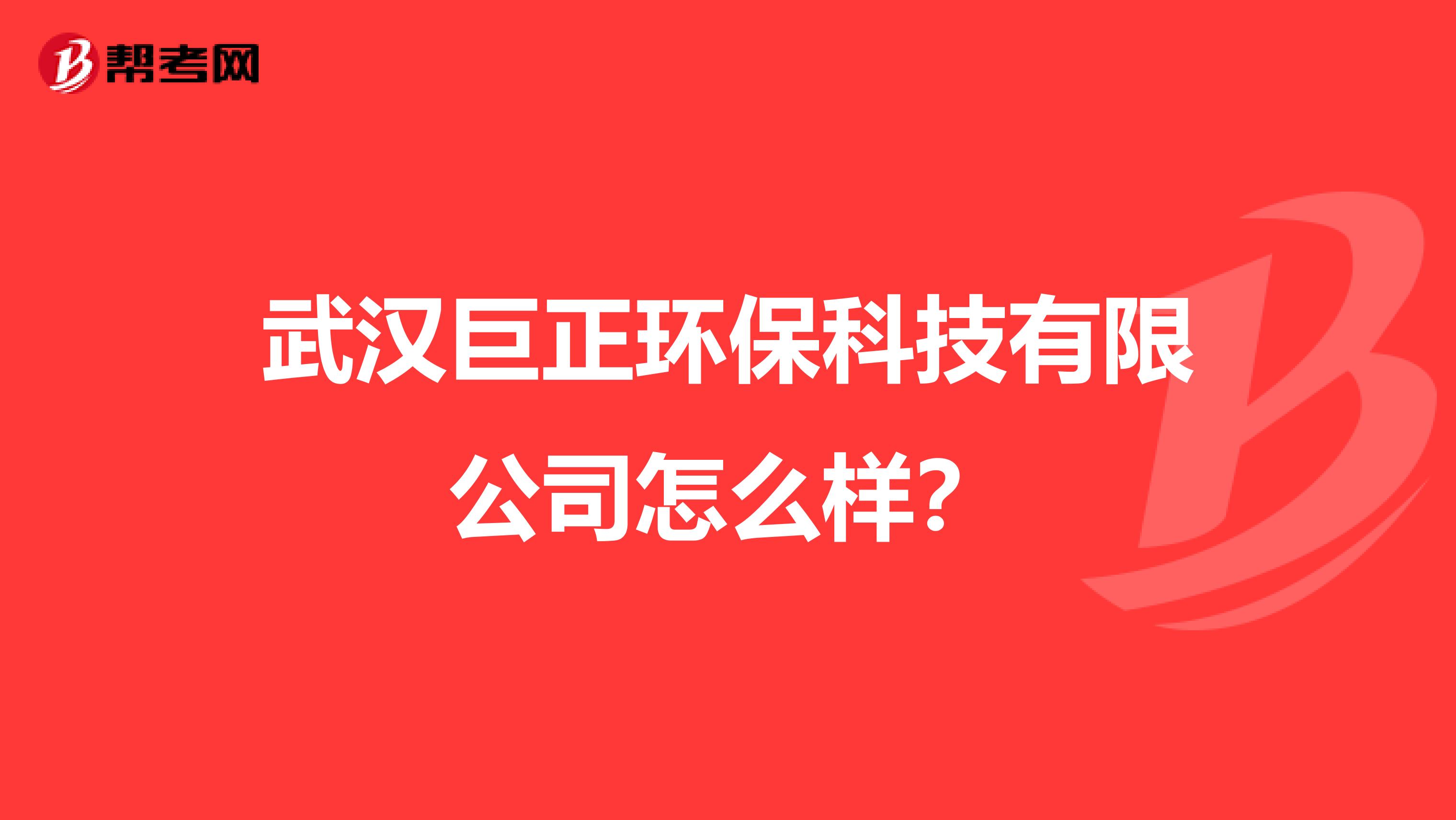 武汉巨正环保科技有限公司怎么样？