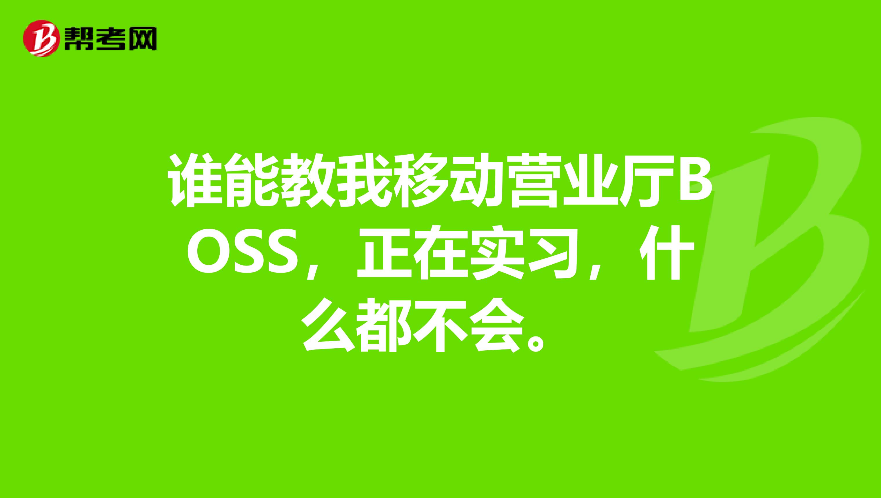 谁能教我移动营业厅BOSS,正在实习,什么都不会。