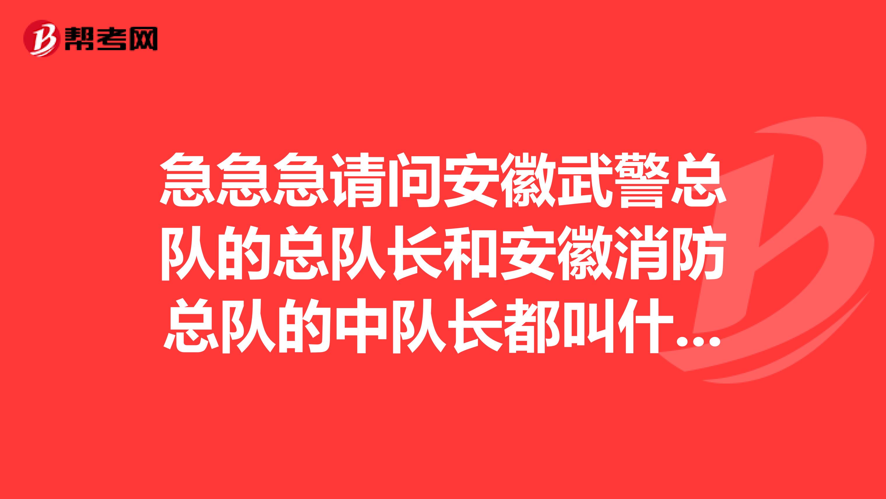 急急急请问安徽武警总队的总队长和安徽消防总队的中队长都叫什么名字？