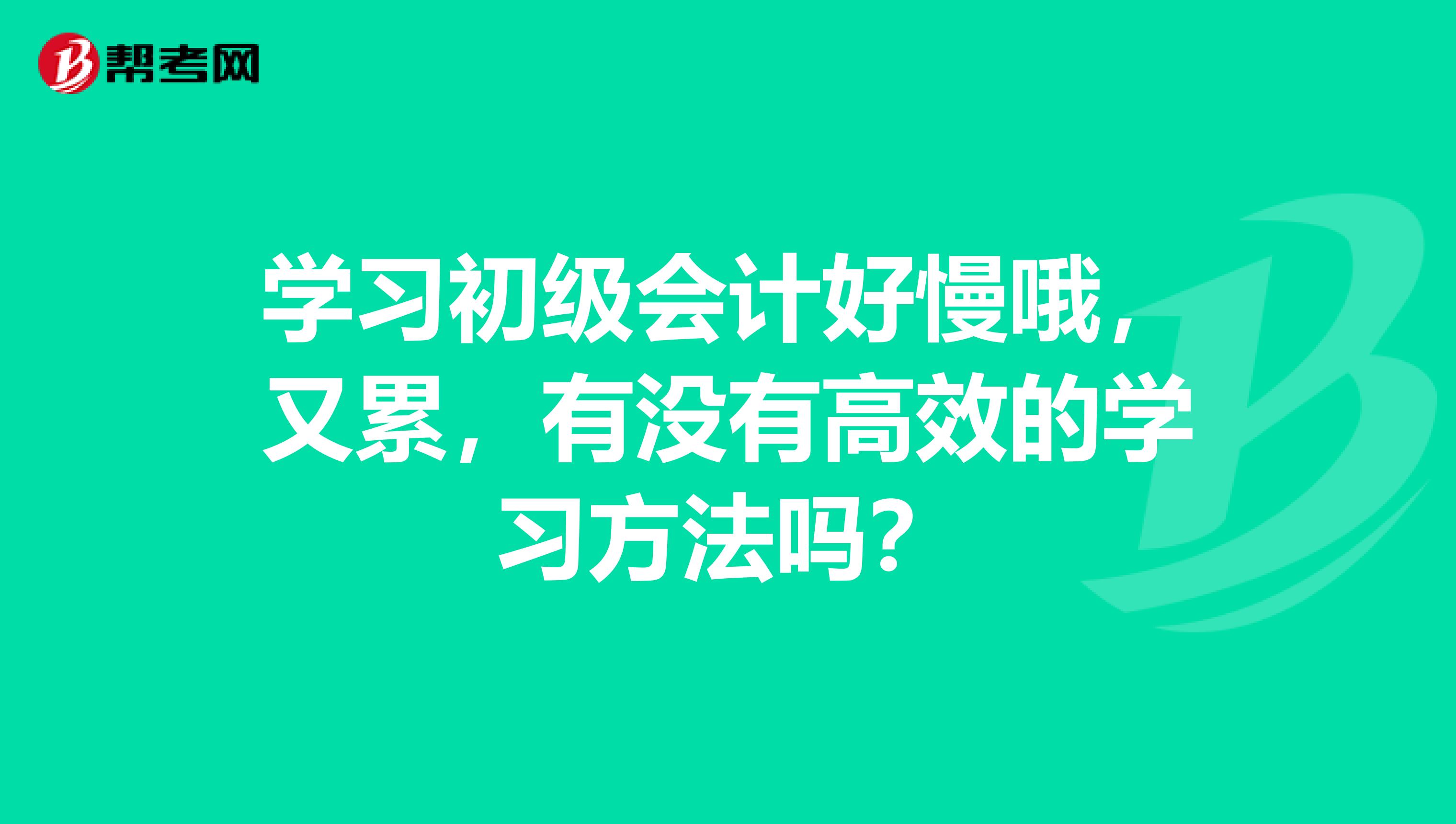 学习初级会计好慢哦，又累，有没有高效的学习方法吗？