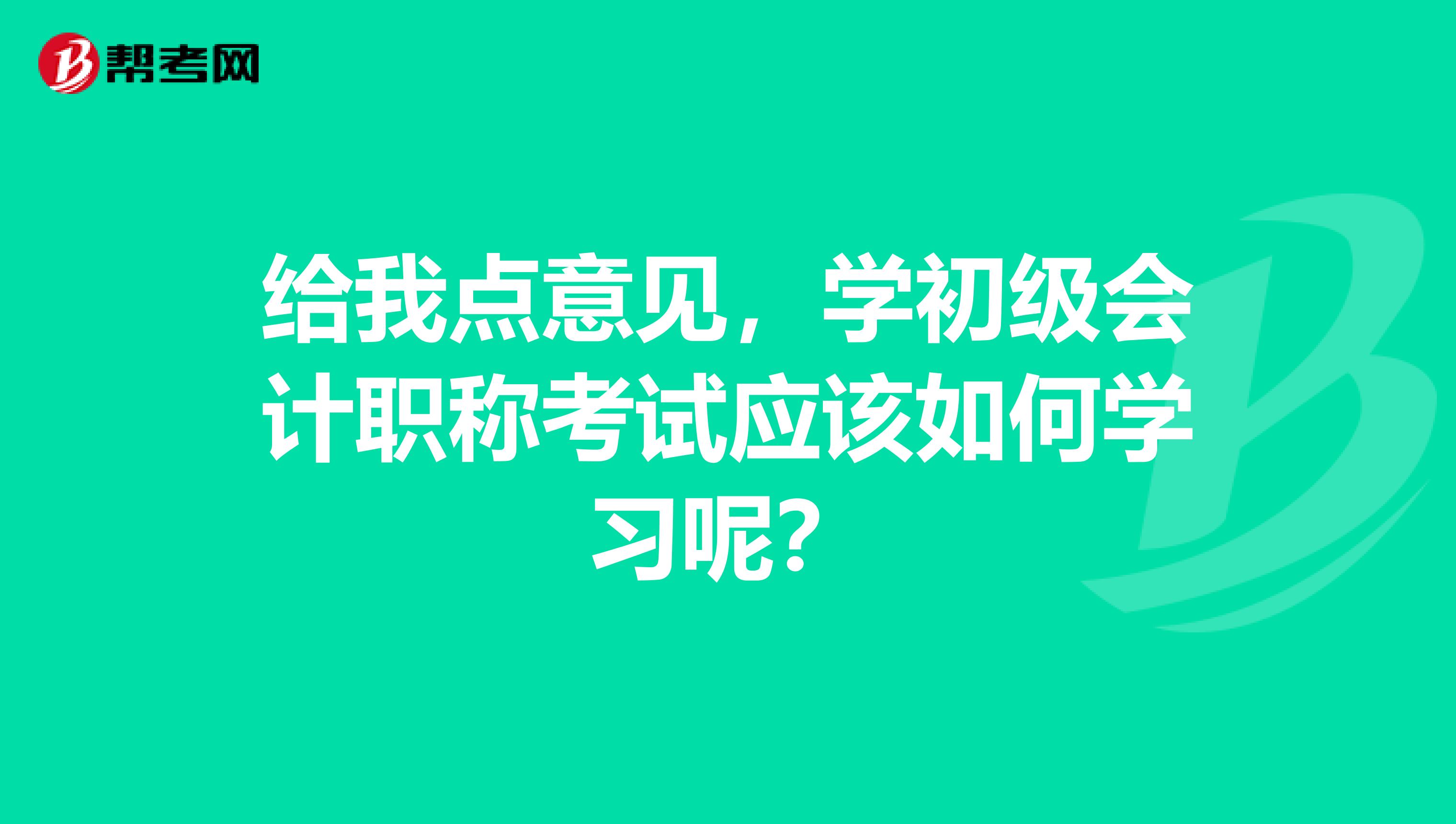 给我点意见,学初级会计职称考试应该如何学习呢?