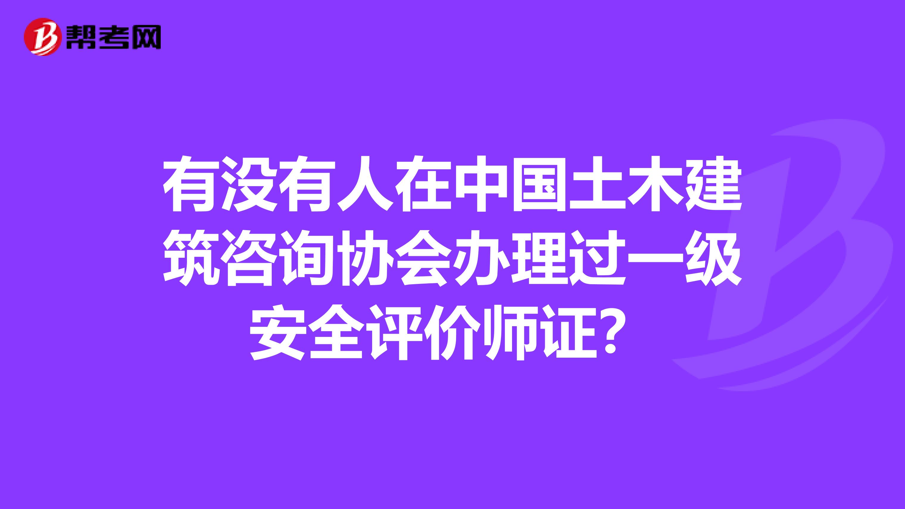 有没有人在中国土木建筑咨询协会办理过一级安全评价师证?
