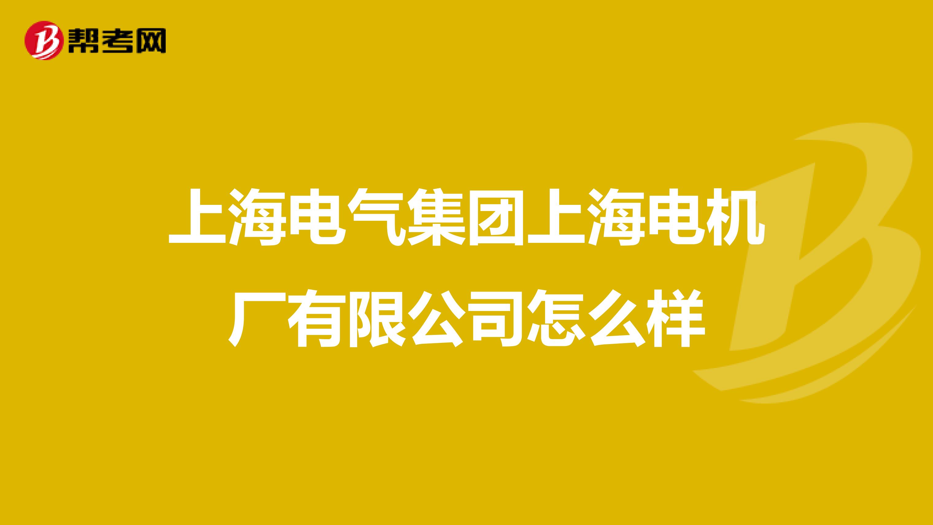 上海电气集团上海电机厂有限公司怎么样