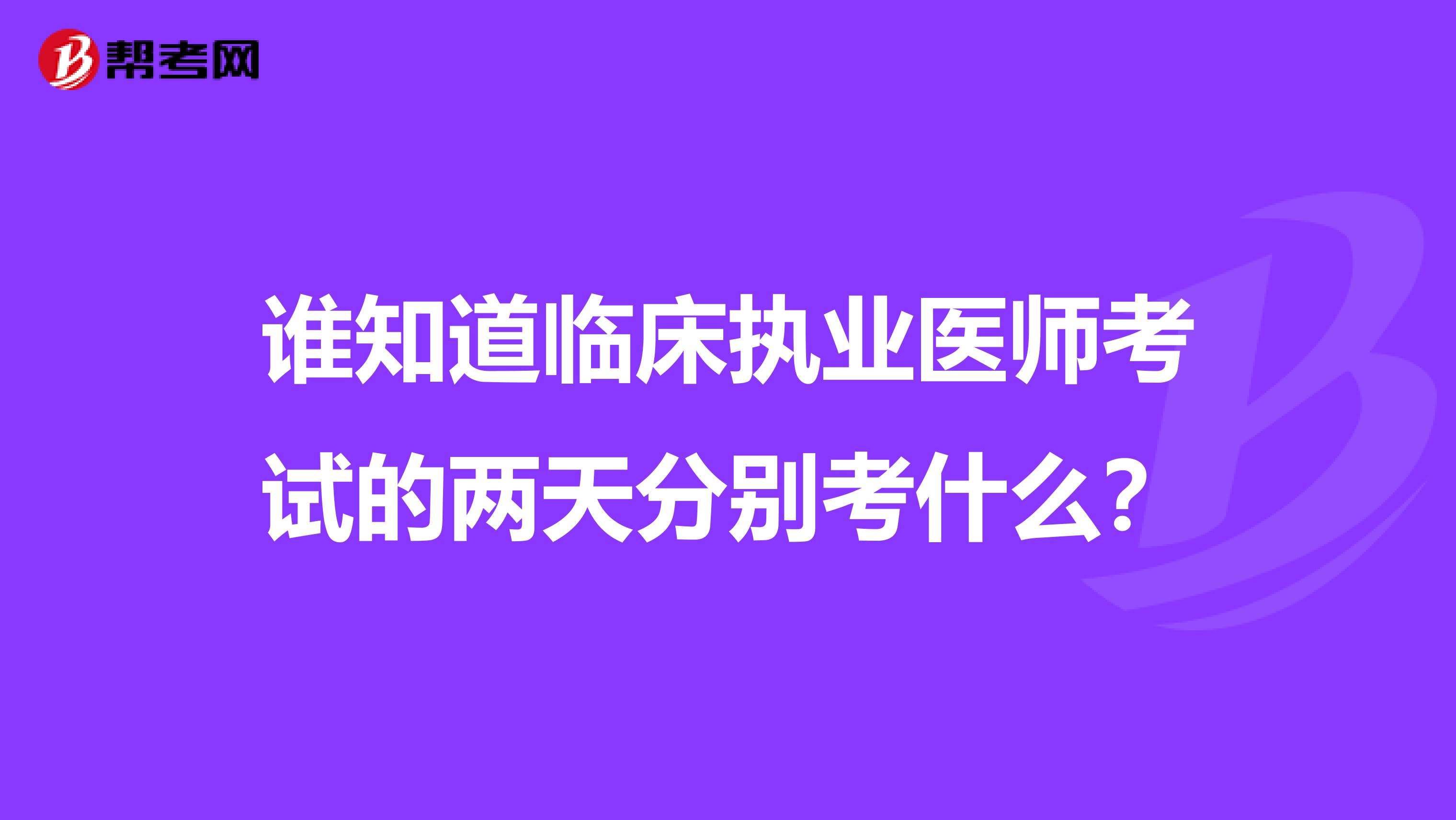 谁知道临床执业医师考试的两天分别考什么？