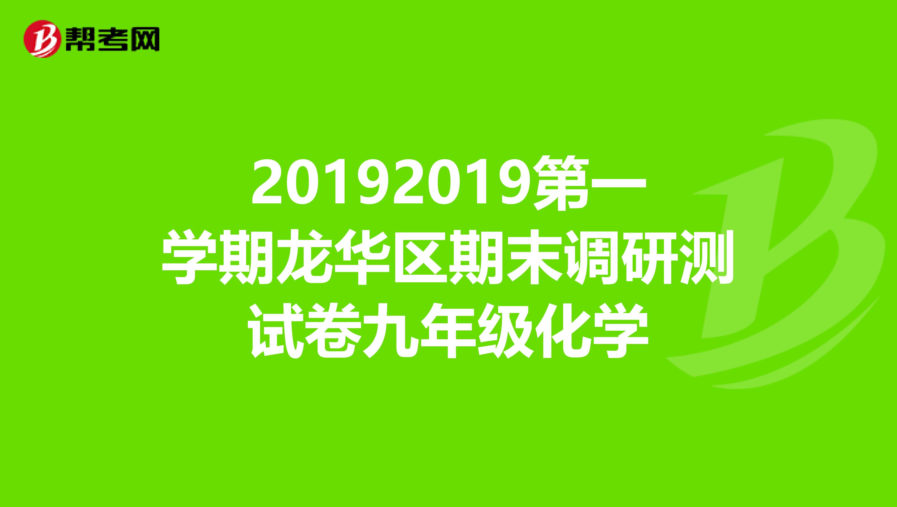 20192019第一学期龙华区期末调研测试卷九年级化学