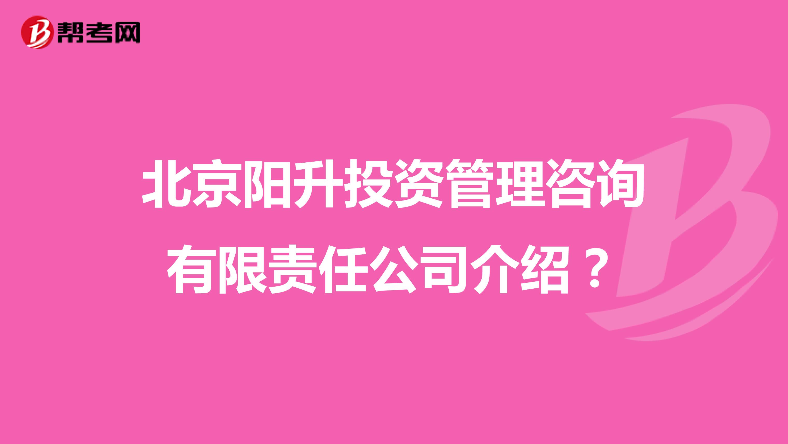 北京阳升投资管理咨询有限责任公司介绍?