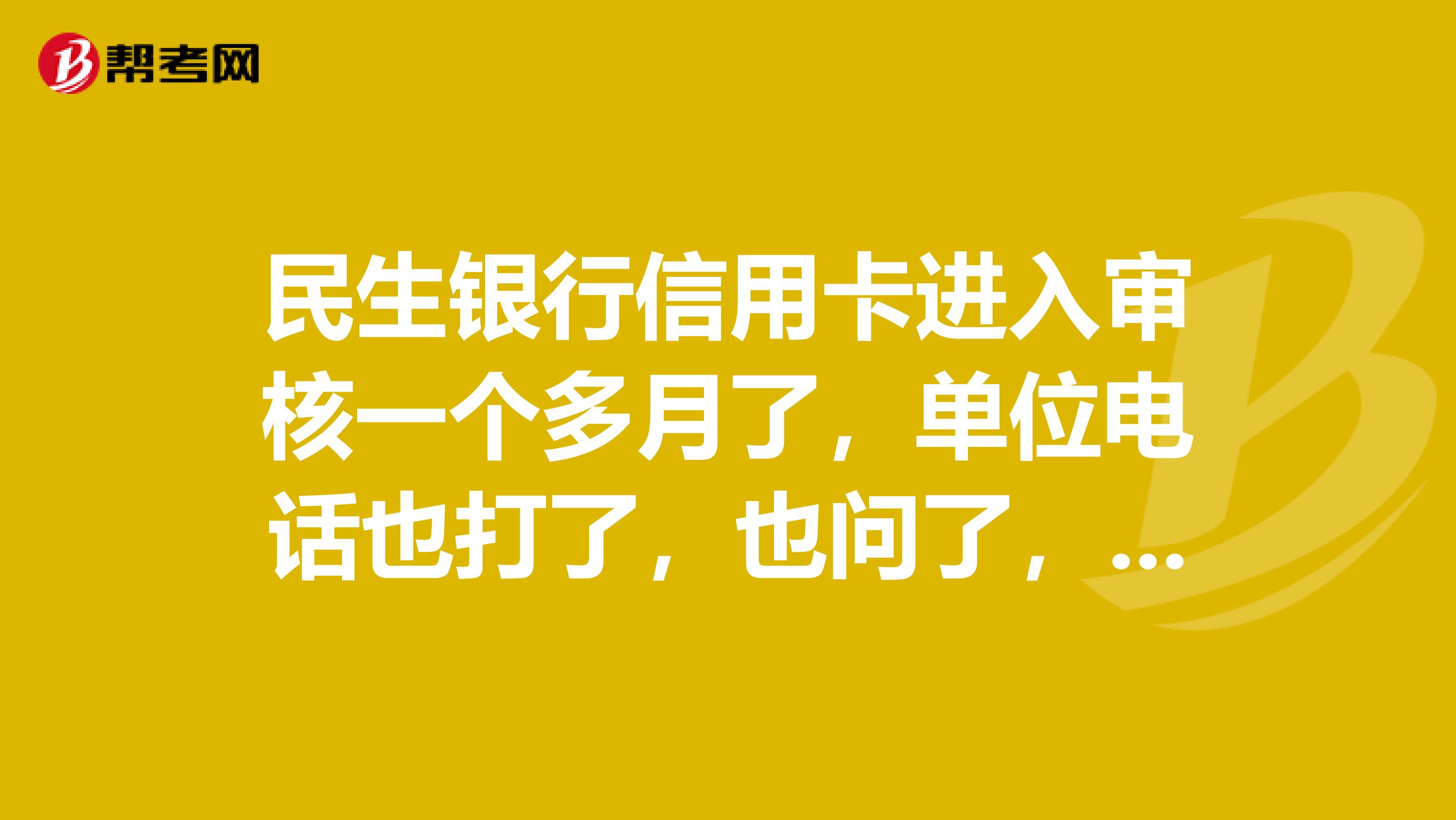 民生银行信用卡进入审核一个多月了，单位电话也打了，也问了，就是一直在审核中现在已经四十五天了，是不