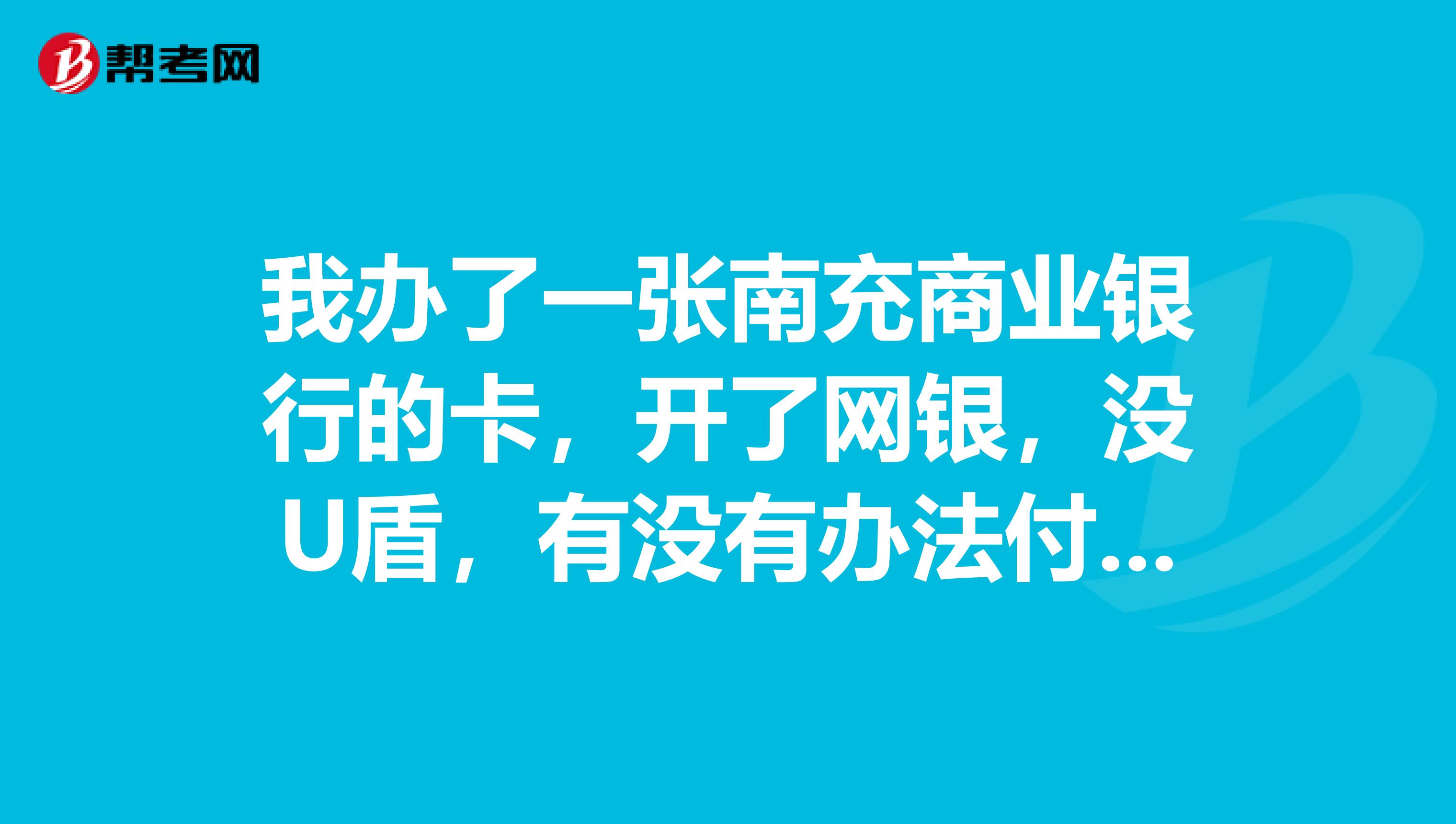 我办了一张南充商业银行的卡，开了网银，没U盾，有没有办法付款？？？