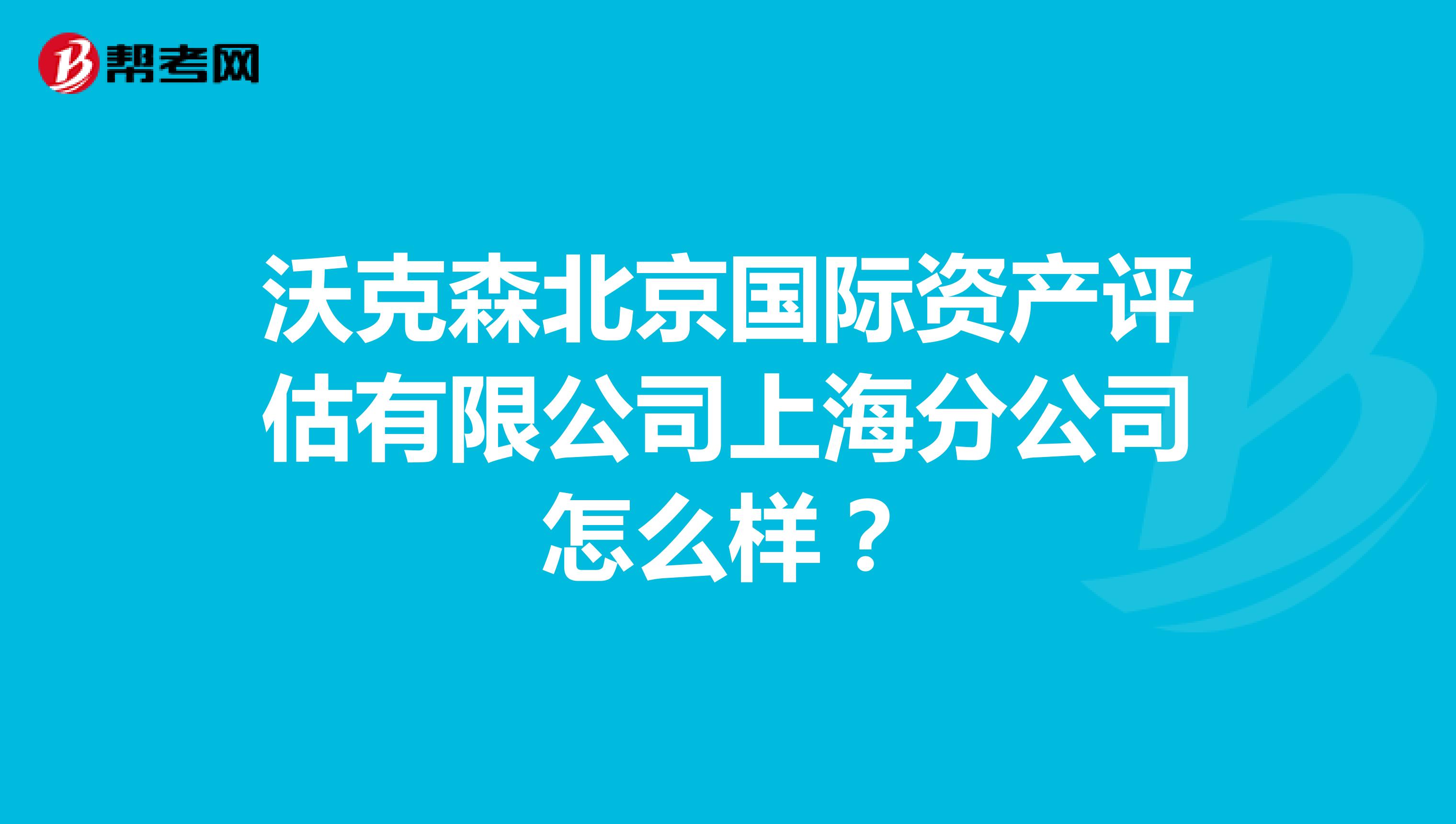 沃克森北京国际资产评估有限公司上海分公司怎么样？