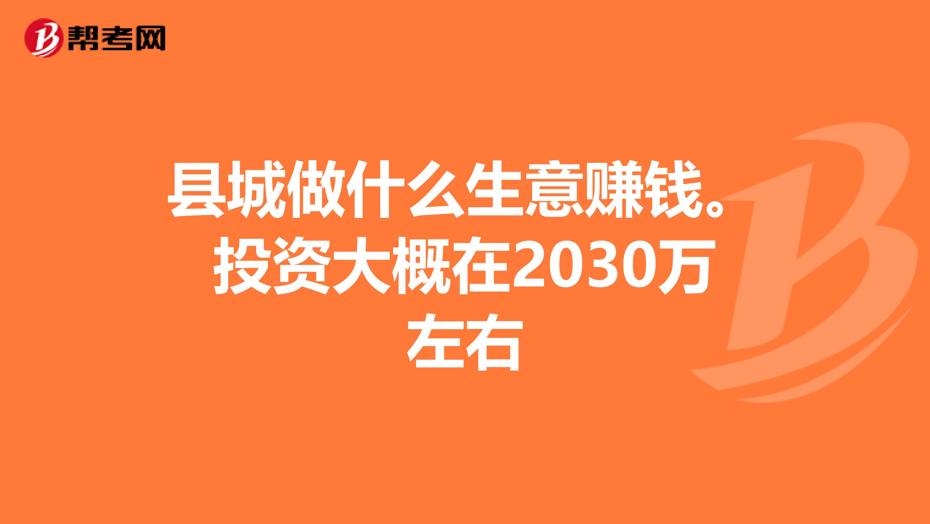 县城做什么生意赚钱。投资大概在2030万左右
