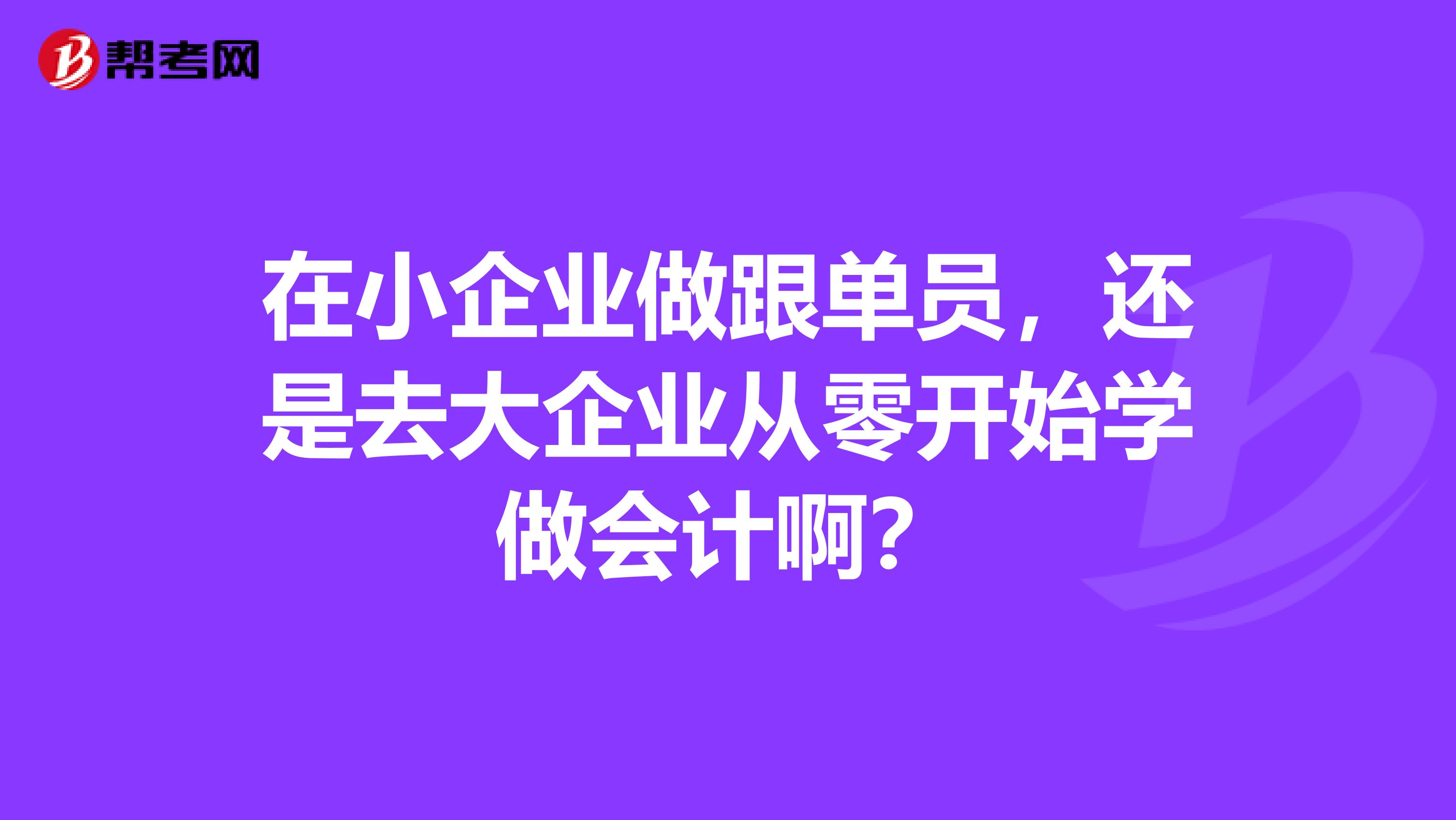 在小企业做跟单员,还是去大企业从零开始学做会计啊?