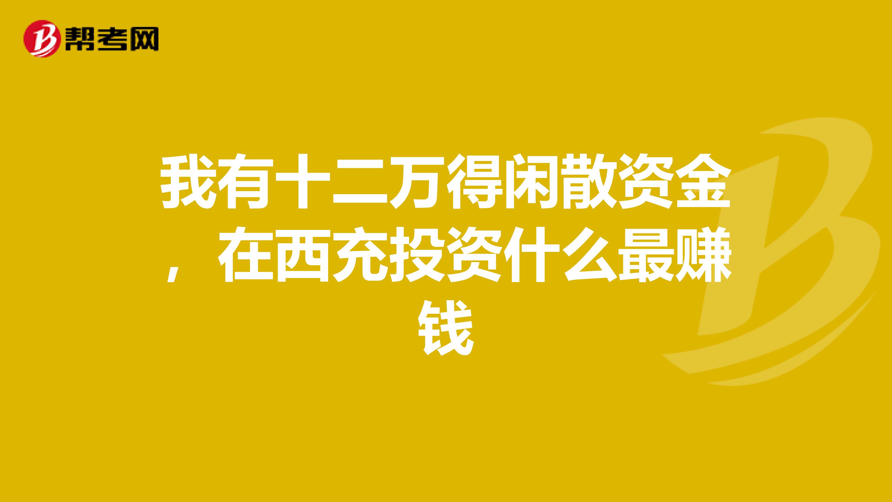 我有十二万得闲散资金,在西充投资什么最赚钱