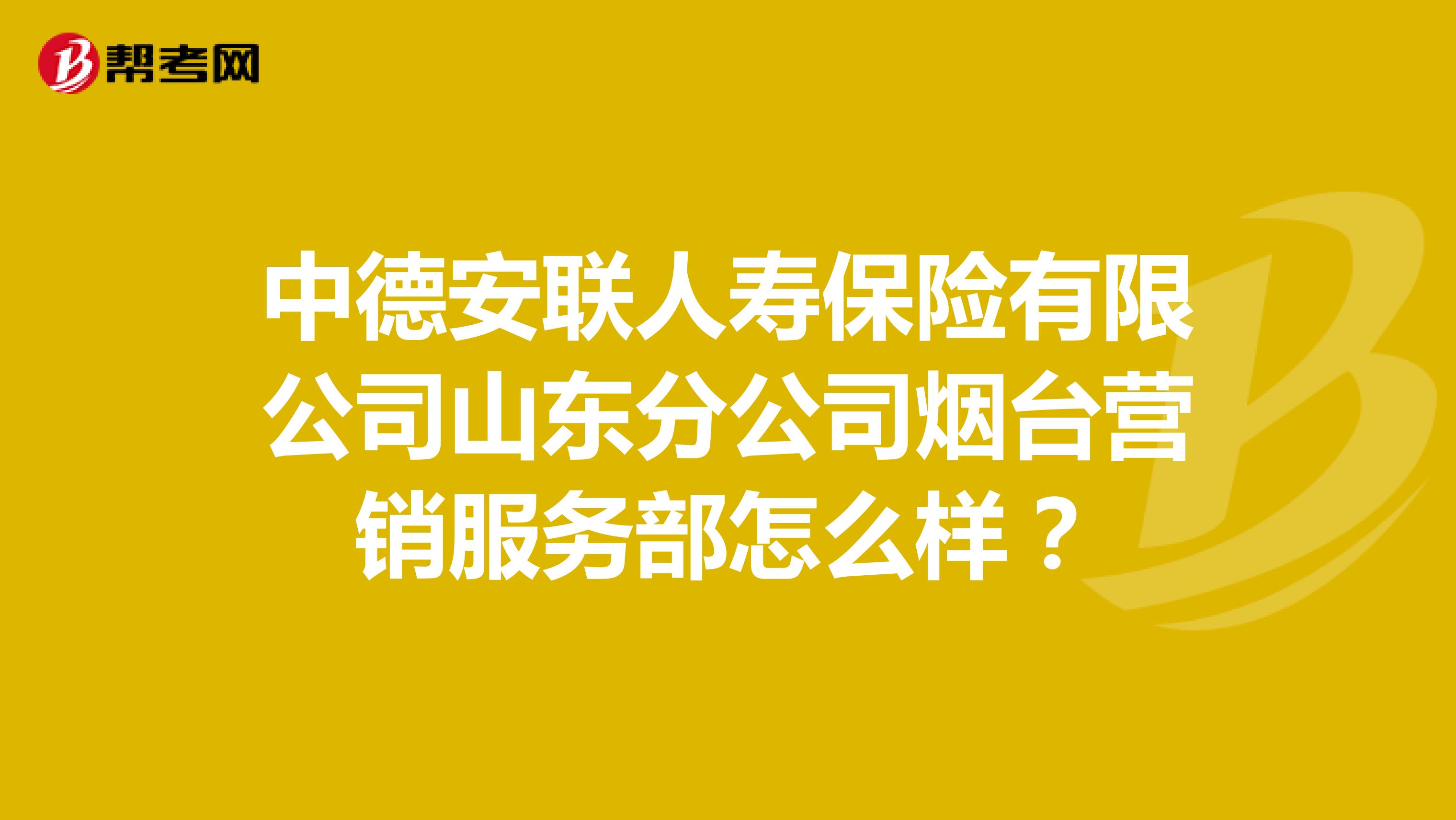 中德安联人寿保险有限公司山东分公司烟台营销服务部怎么样？