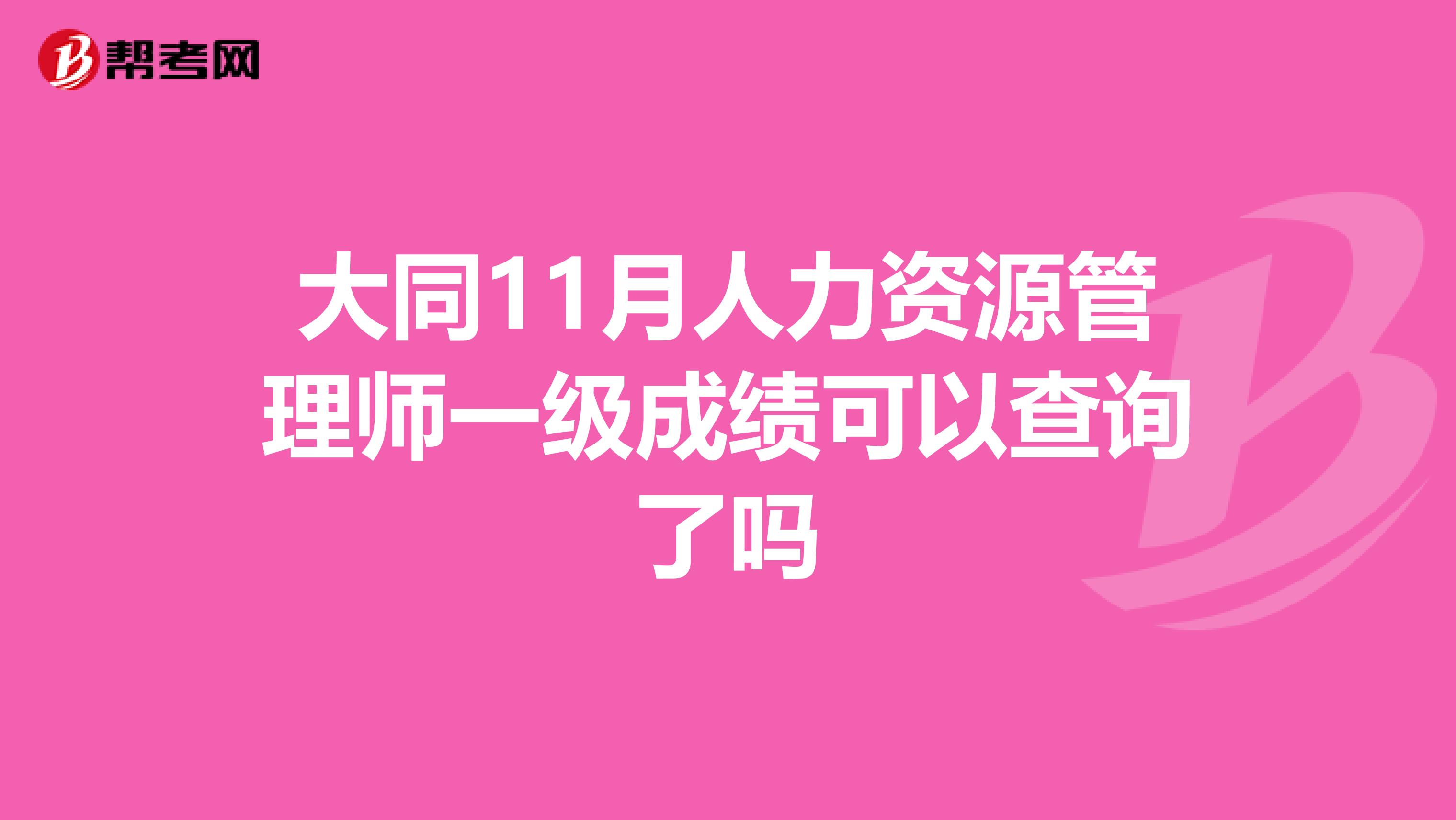 大同11月人力资源管理师一级成绩可以查询了吗