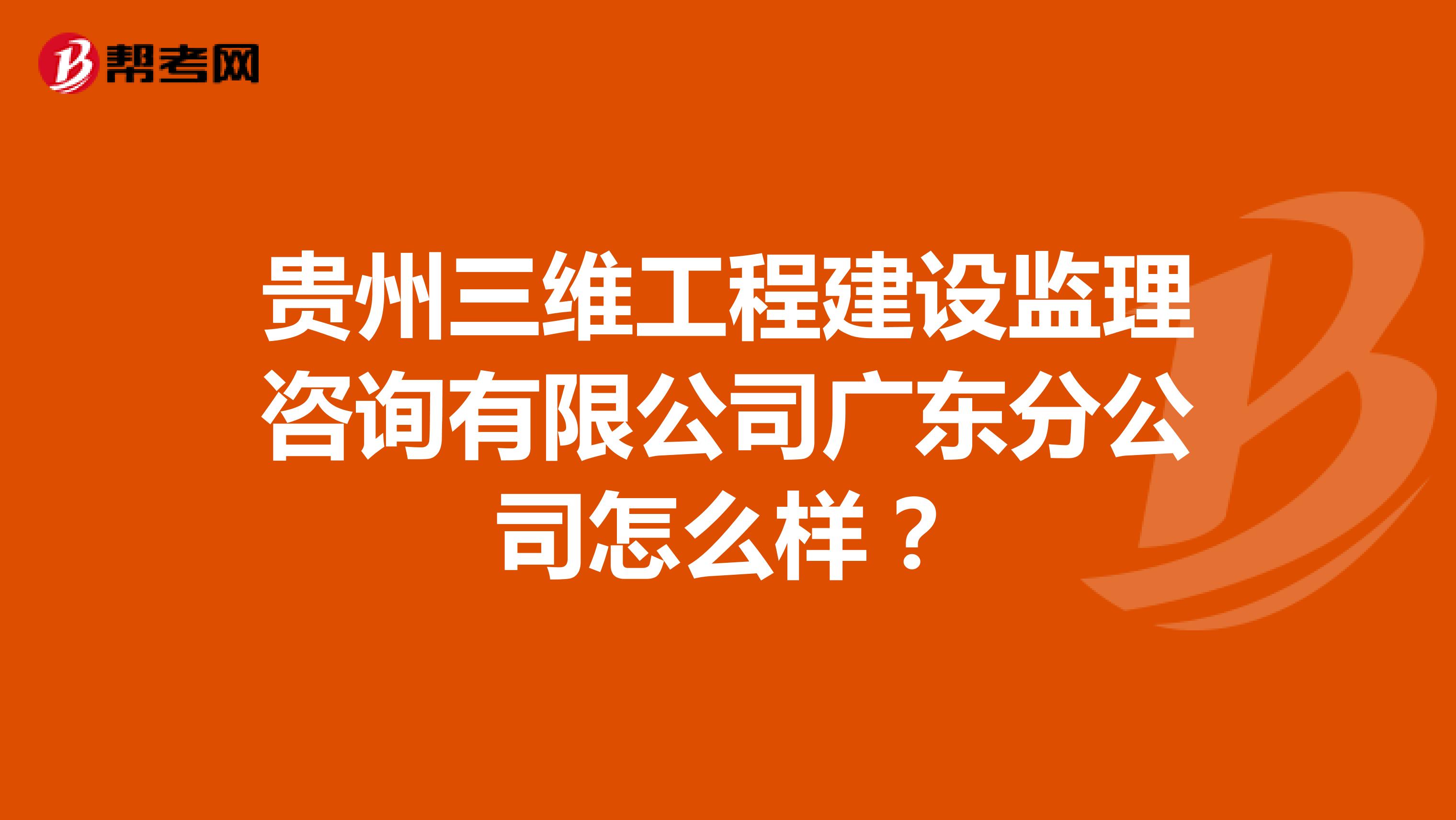 贵州三维工程建设监理咨询有限公司广东分公司怎么样？