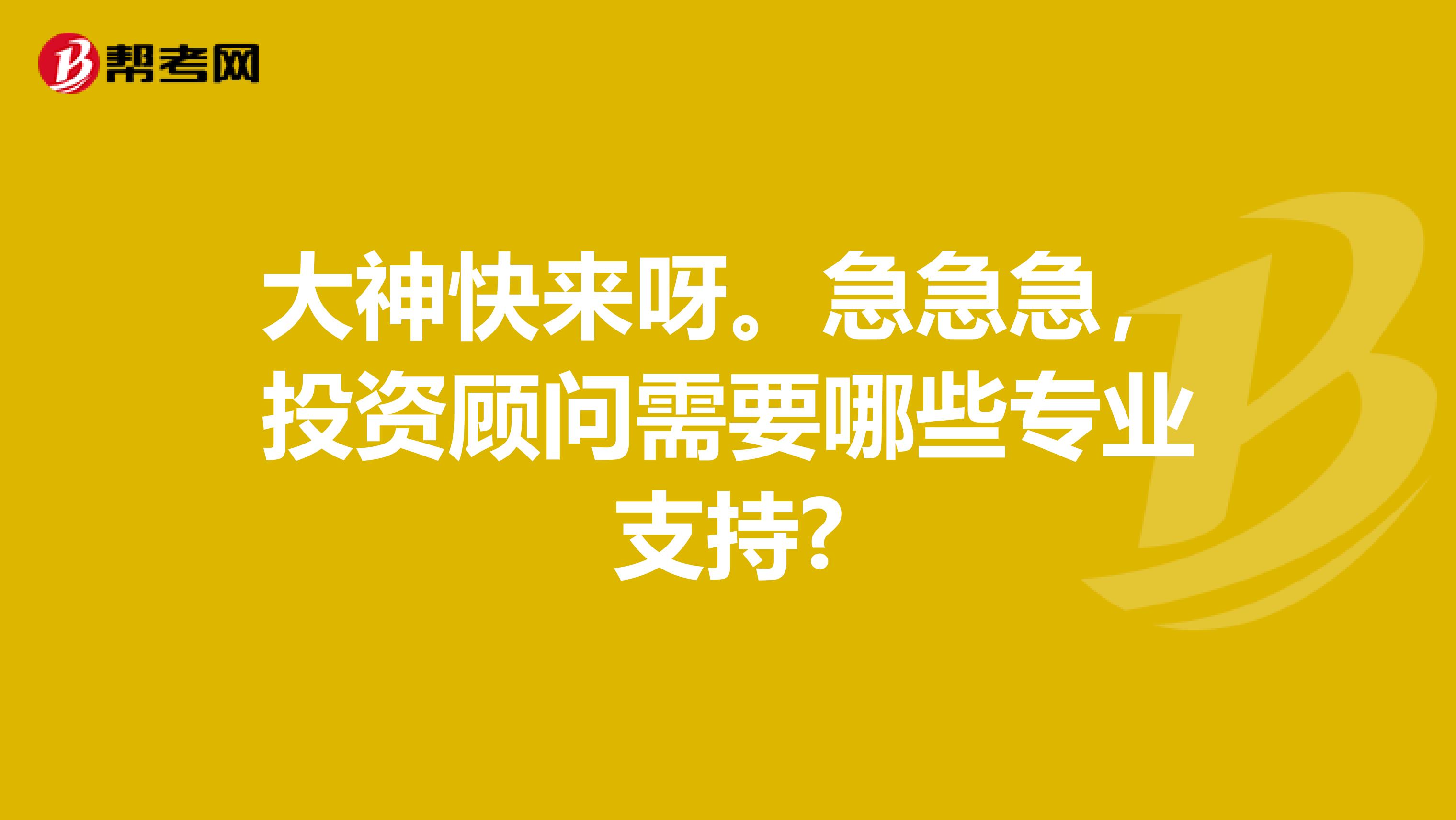 大神快來呀。急急急，投資顧問需要哪些專業支持?